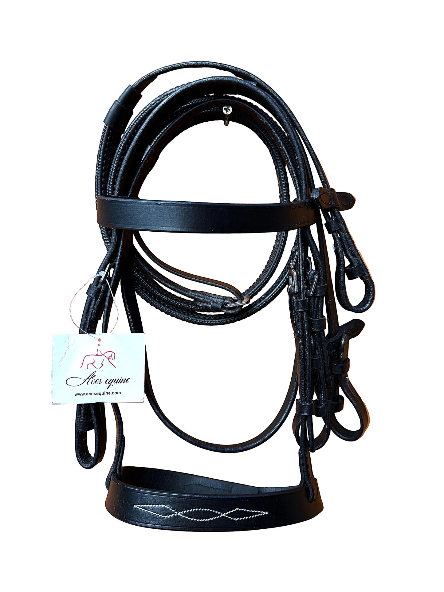 Leather Hunter Bridle with Stitched Noseband And Grip Reins Comfortable Premium Genuine Leather Black And Brown Color for Shetland And Mini Shetland