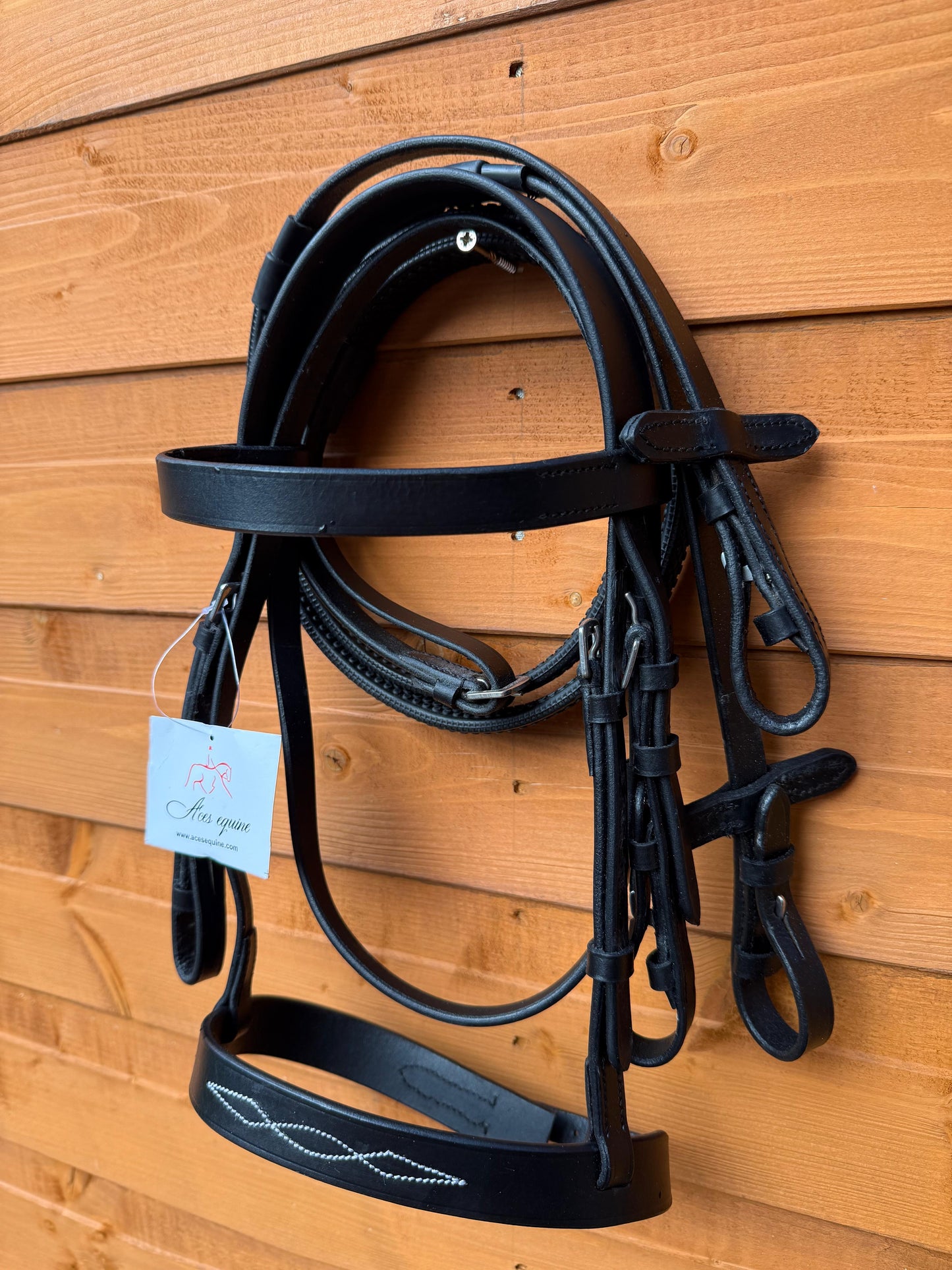 Leather Hunter Bridle with Stitched Noseband And Grip Reins Comfortable Premium Genuine Leather Black And Brown Color for Shetland And Mini Shetland