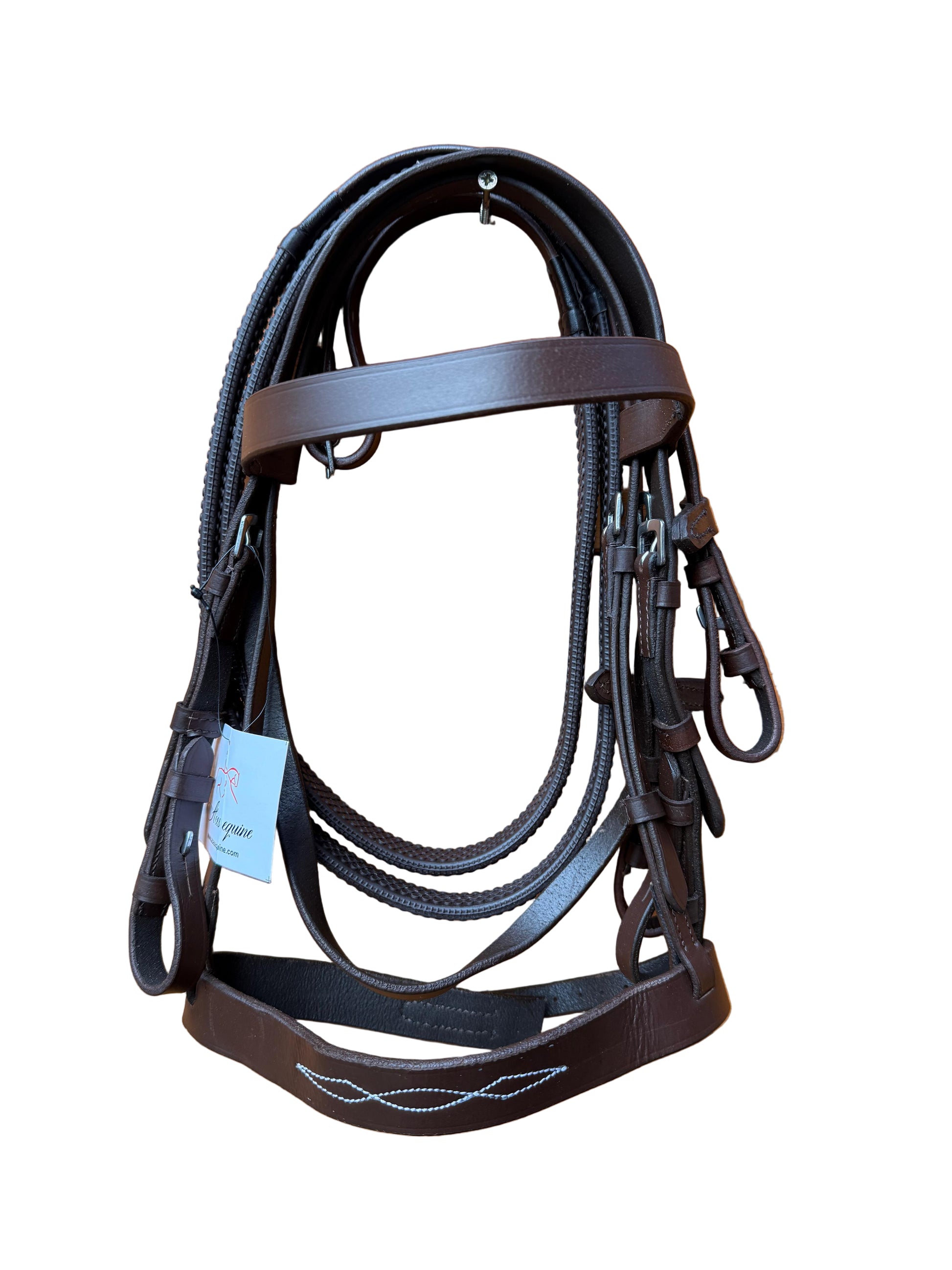 Leather Hunter Bridle with Stitched Noseband And Grip Reins Comfortable Premium Genuine Leather Brown for Shetland And Mini Shetland
