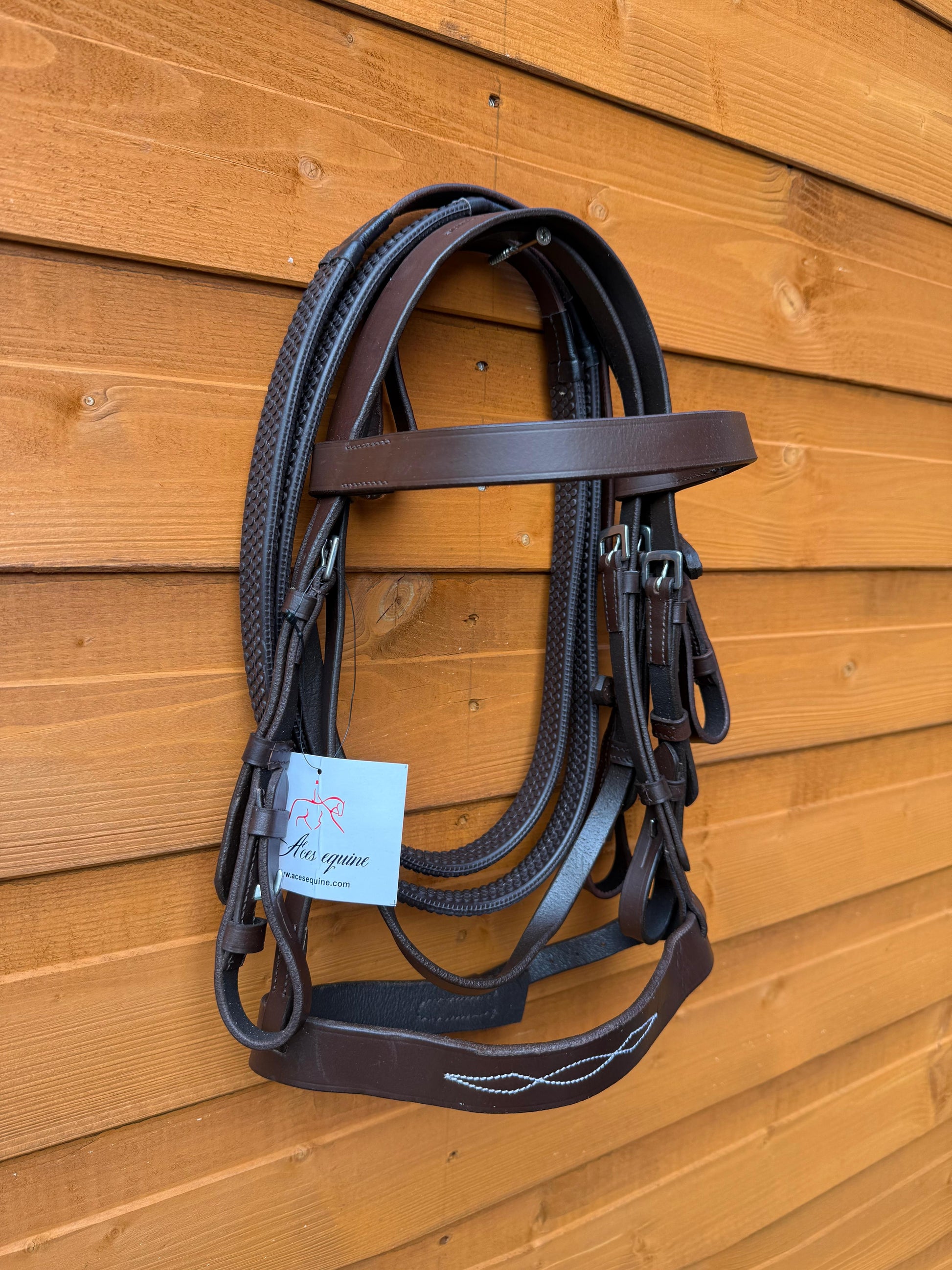 Leather Hunter Bridle with Stitched Noseband And Grip Reins Comfortable Premium Genuine Leather Brown for Shetland And Mini Shetland
