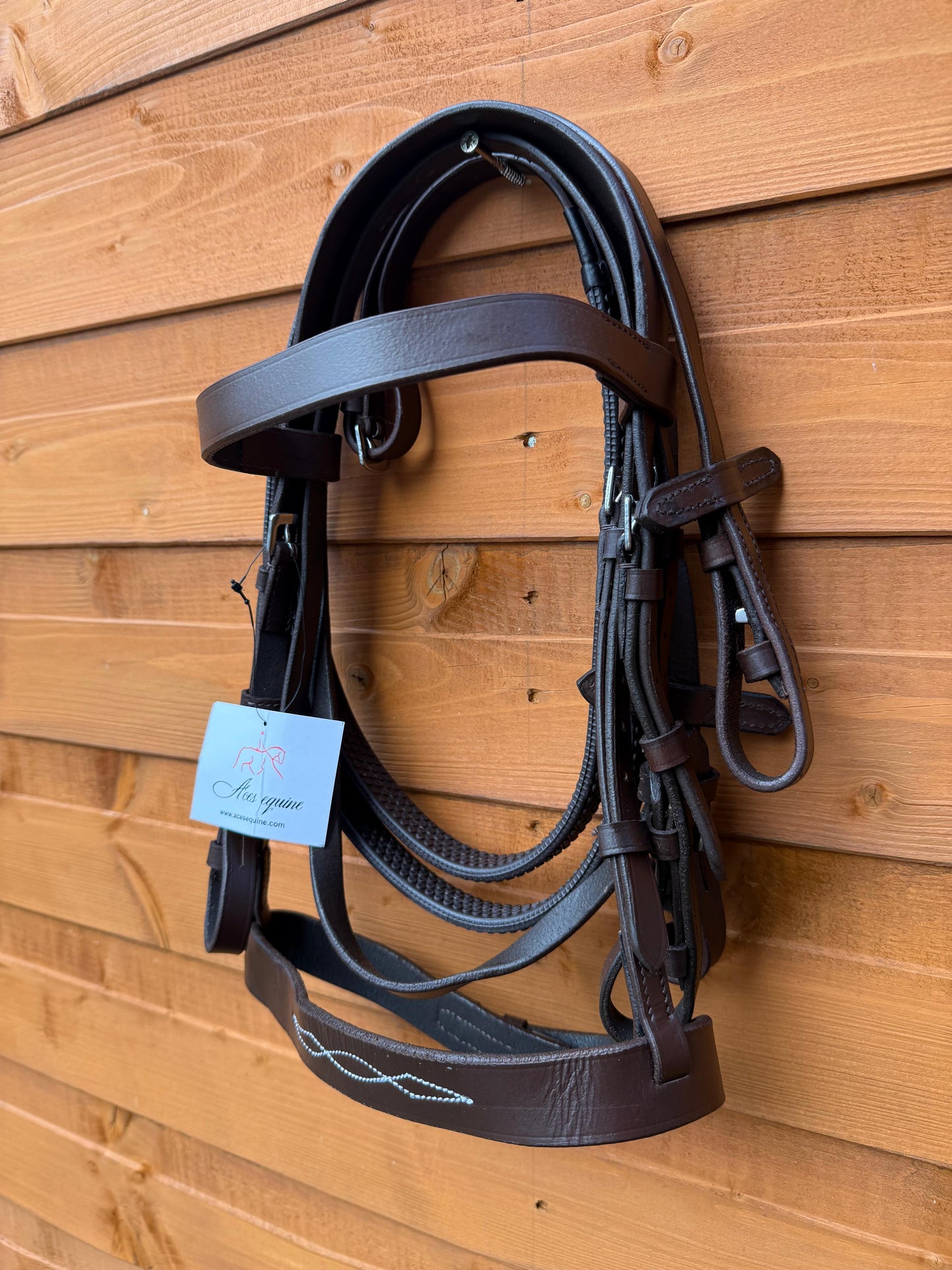 Leather Hunter Bridle with Stitched Noseband And Grip Reins Comfortable Premium Genuine Leather Brown for Shetland And Mini Shetland