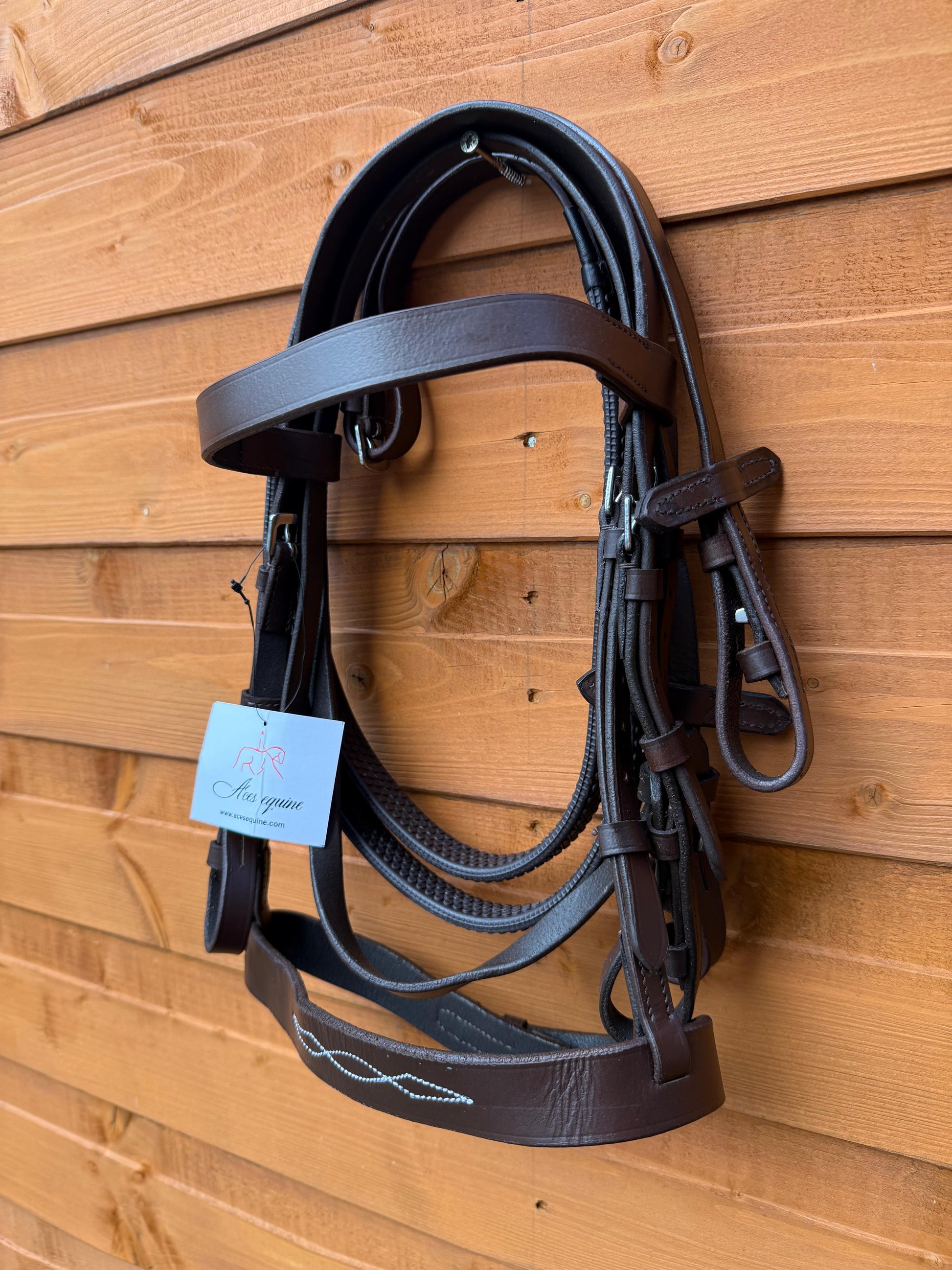 Leather Hunter Bridle with Stitched Noseband And Grip Reins Comfortable Premium Genuine Leather Brown for Shetland And Mini Shetland