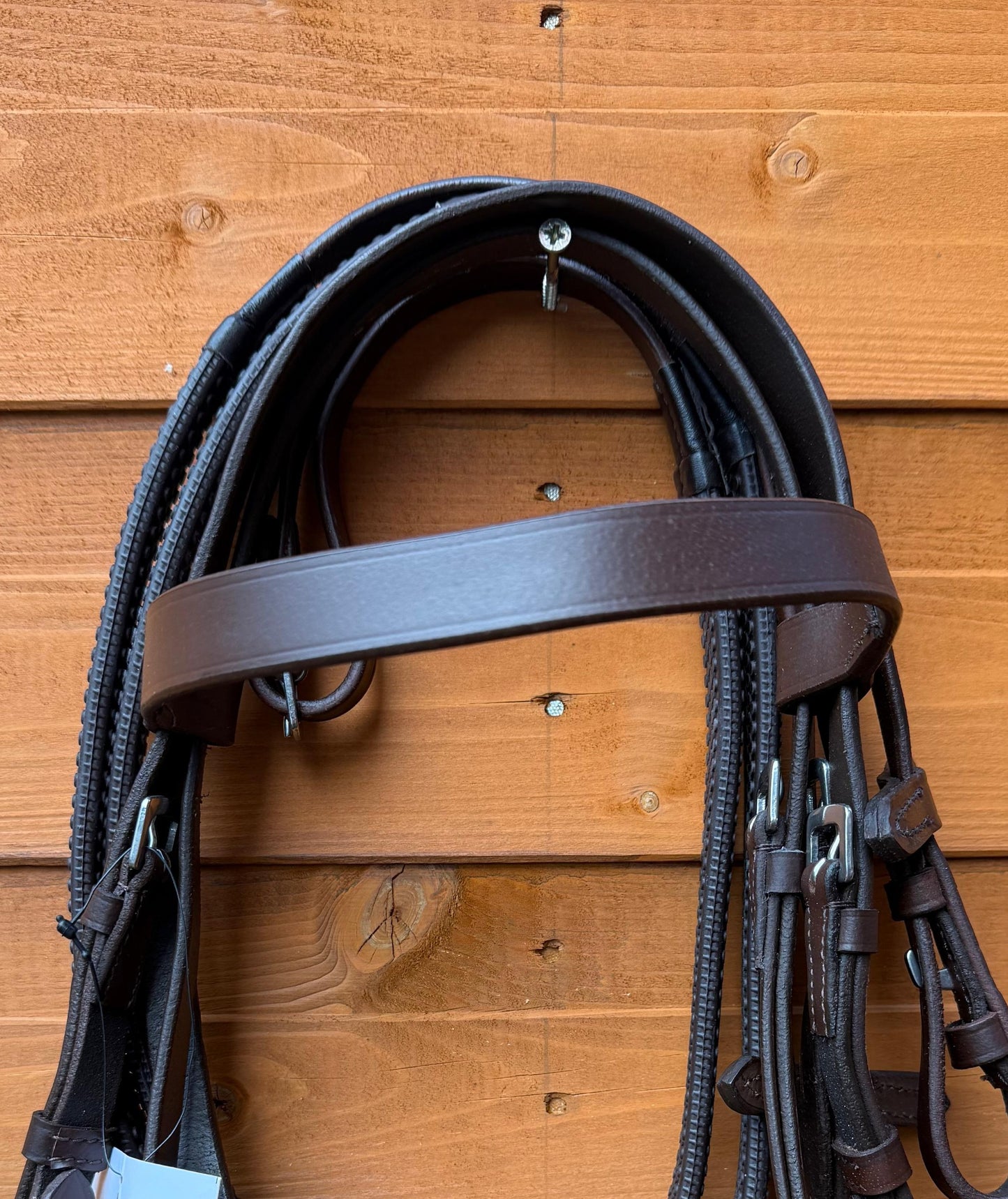 Leather Hunter Bridle with Stitched Noseband And Grip Reins Comfortable Premium Genuine Leather Brown for Shetland And Mini Shetland