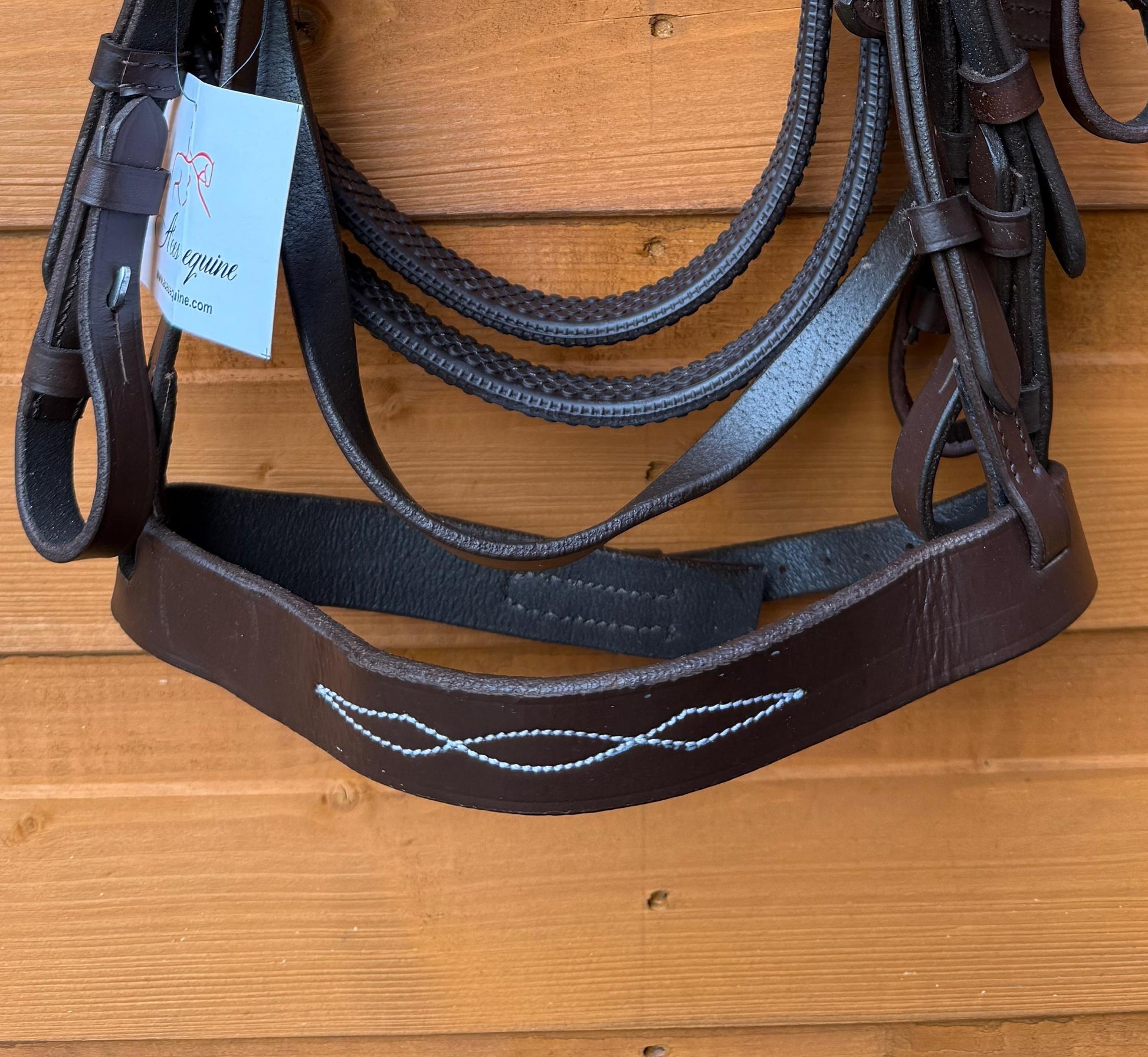 Leather Hunter Bridle with Stitched Noseband And Grip Reins Comfortable Premium Genuine Leather Brown for Shetland And Mini Shetland