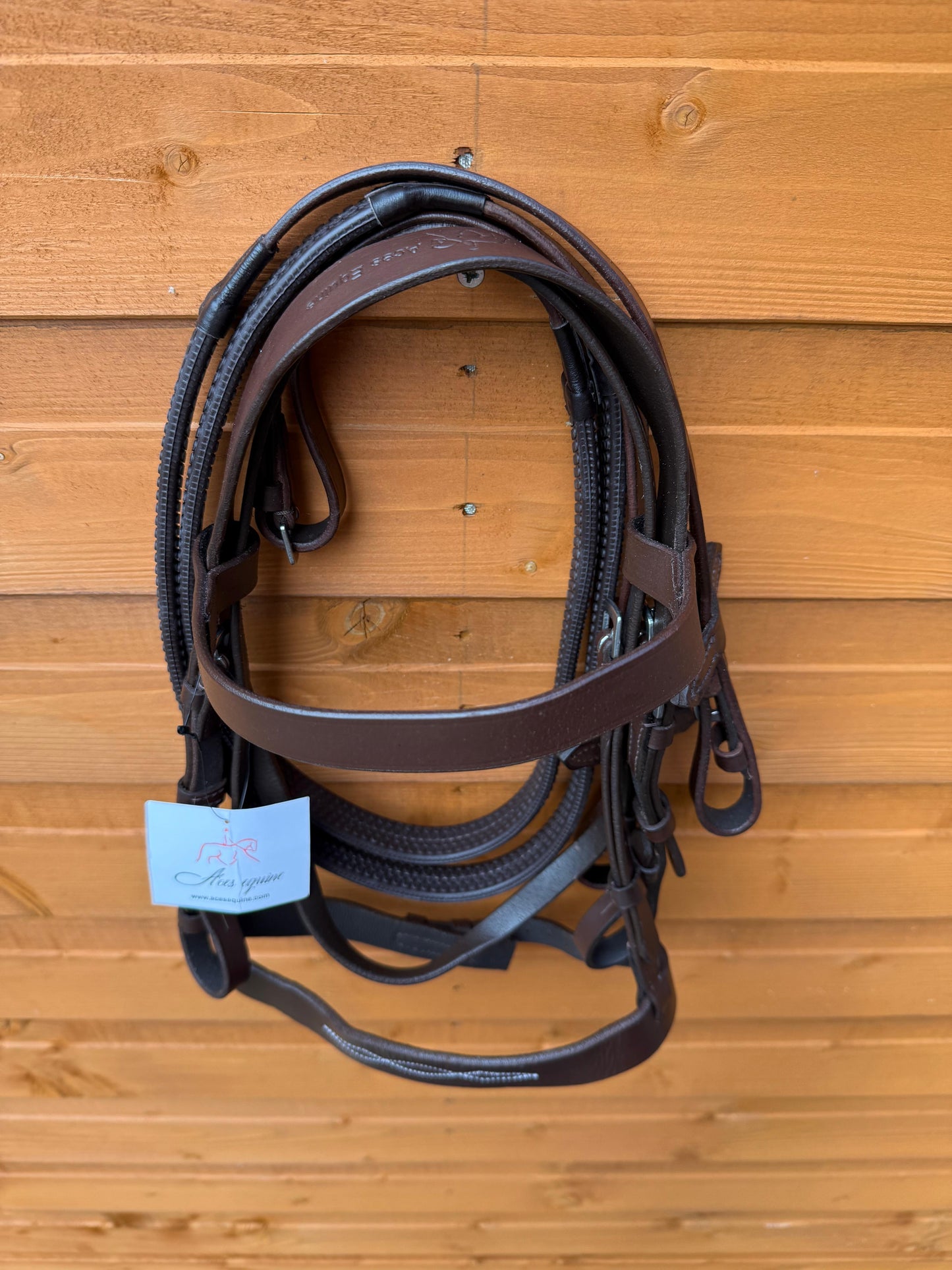 Leather Hunter Bridle with Stitched Noseband And Grip Reins Comfortable Premium Genuine Leather Brown for Shetland And Mini Shetland