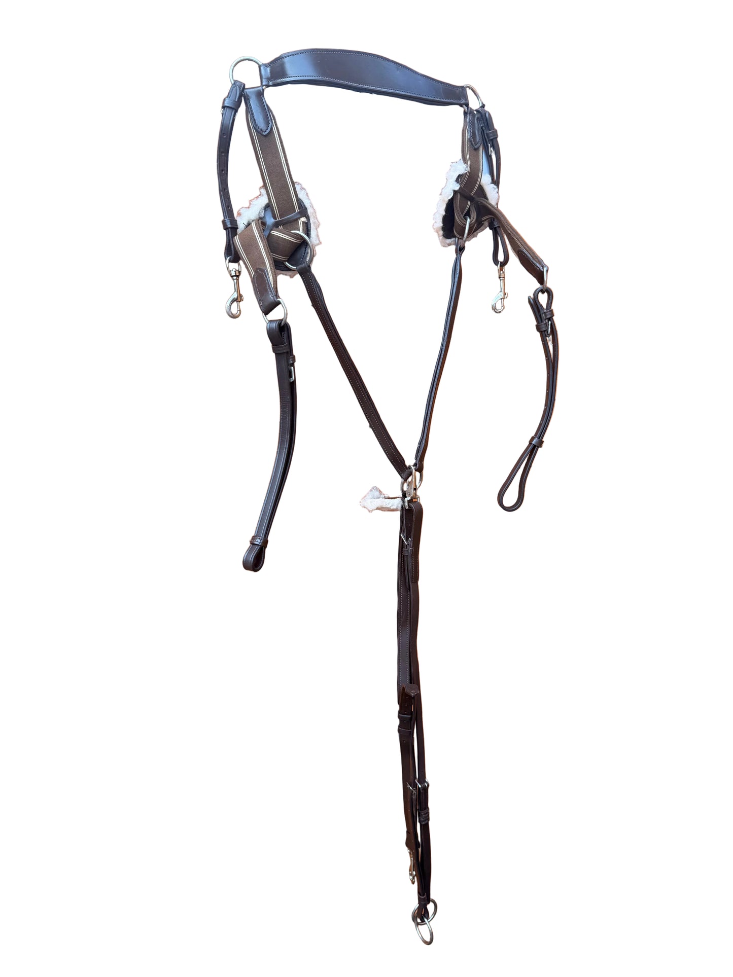 Leather Martingale And Breastplate Five Point Handcrafted Brown with Comfort Pressure Pads Full Size