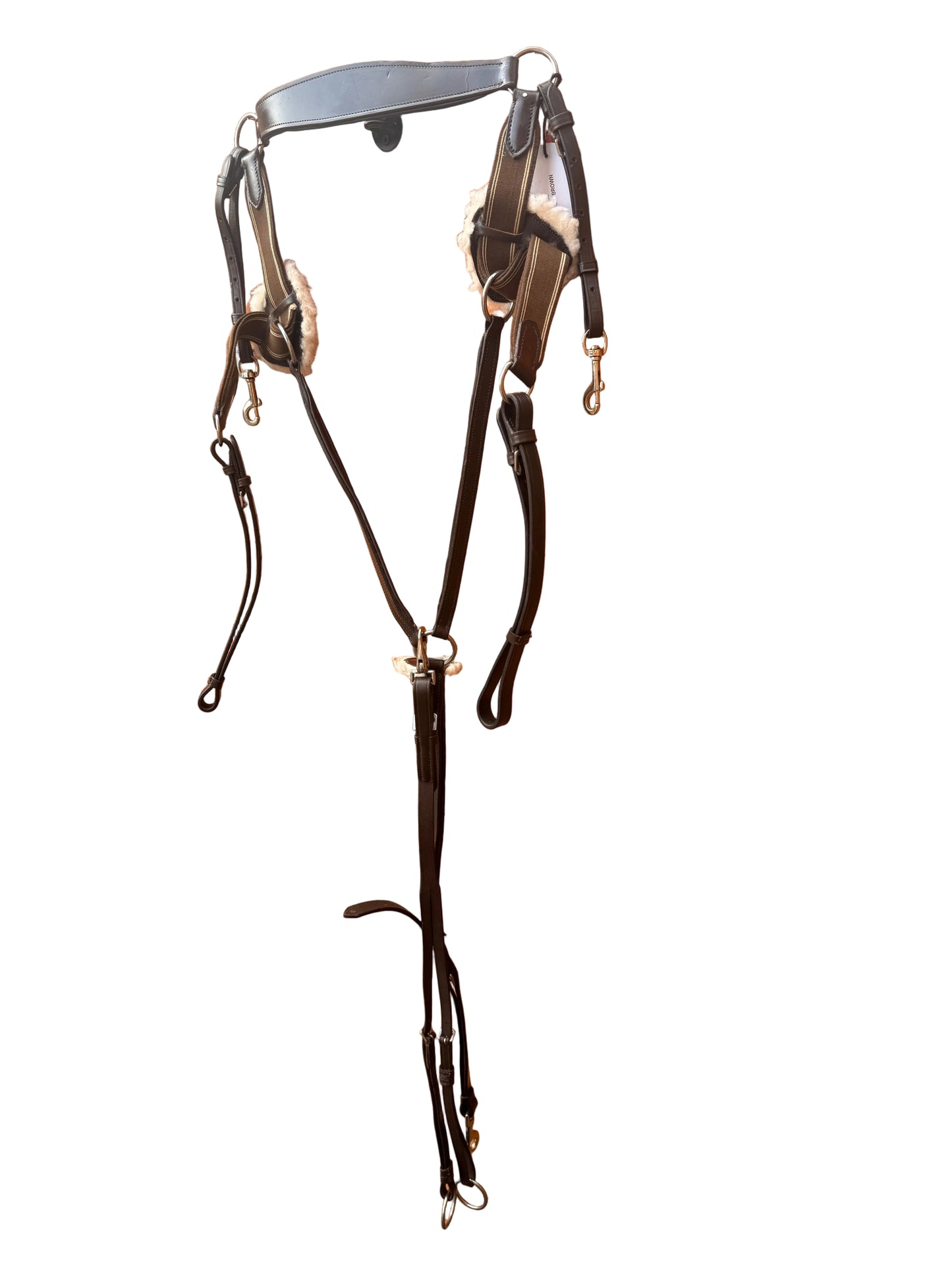 Leather Martingale And Breastplate Five Point Handcrafted Brown with Comfort Pressure Pads Full Size
