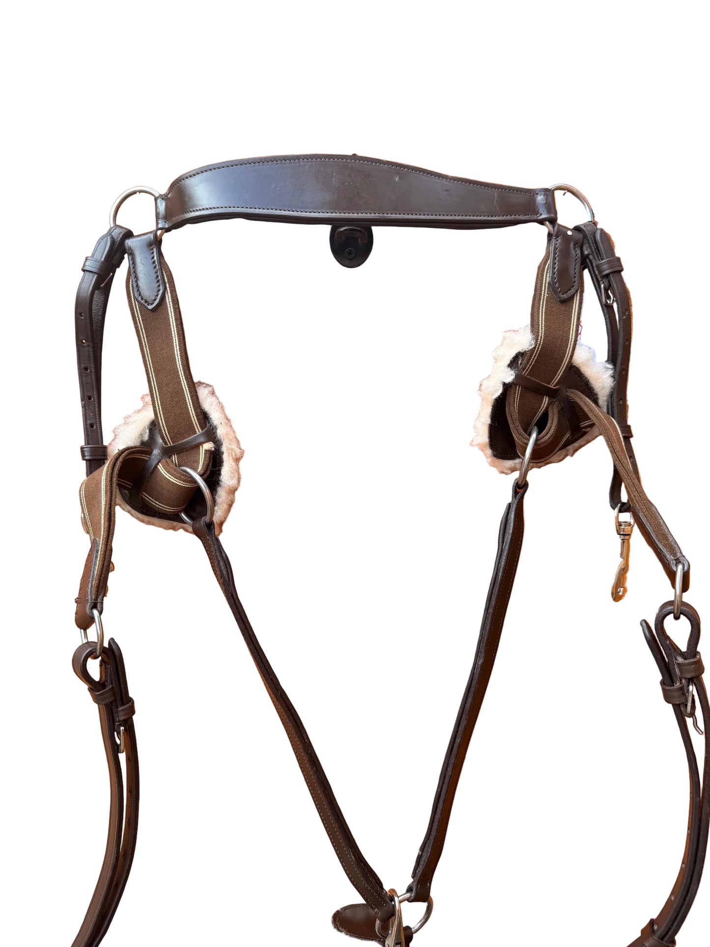 Leather Martingale And Breastplate Five Point Handcrafted Brown with Comfort Pressure Pads Full Size