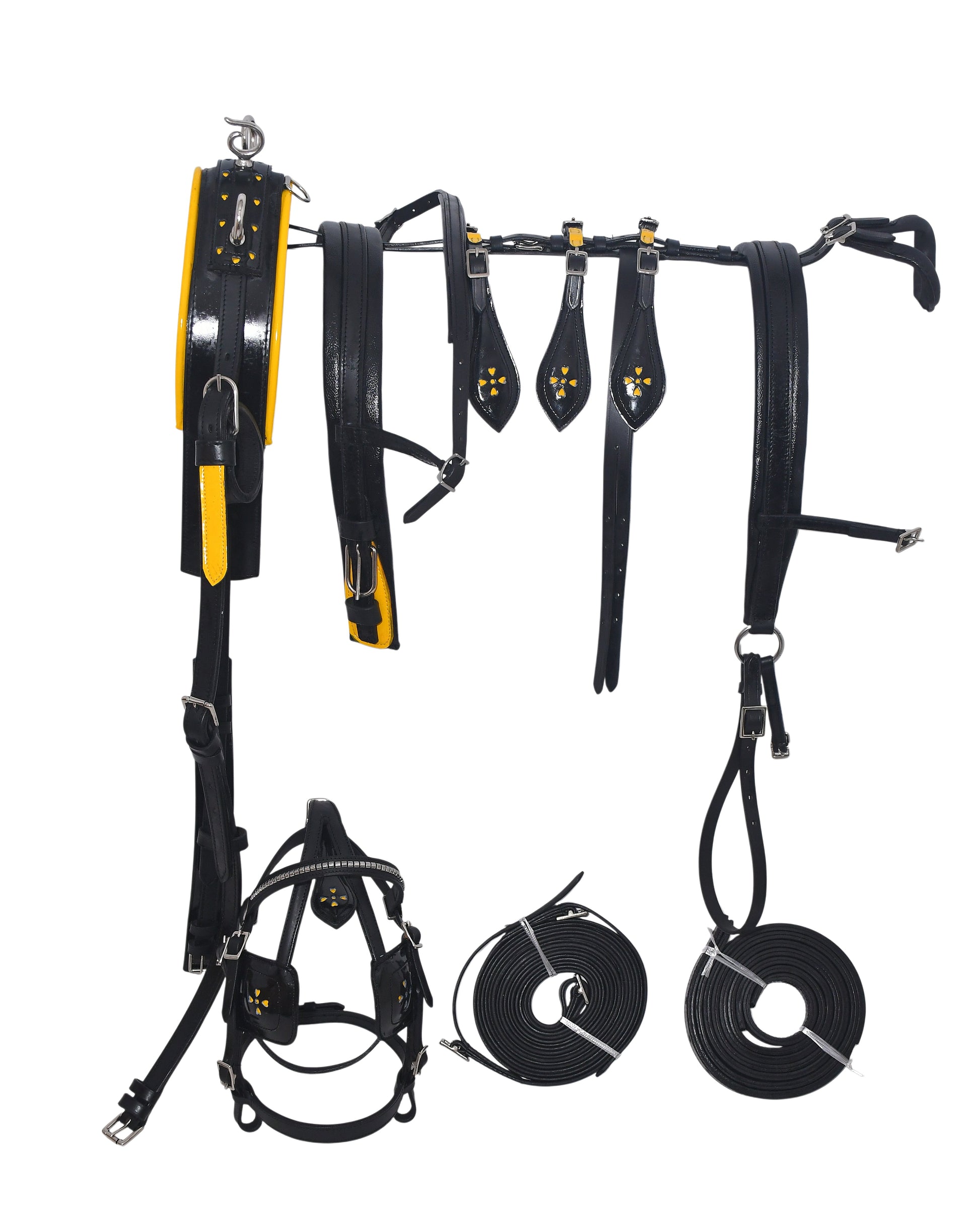 Leather Miniature Driving Harness Complete Set Black Yellow