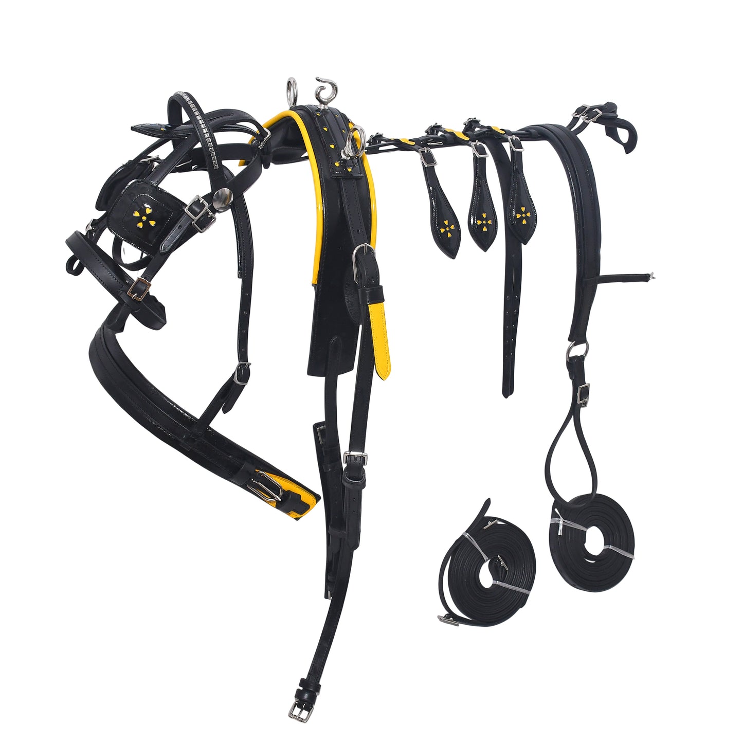 Leather Miniature Driving Harness Complete Set Black Yellow