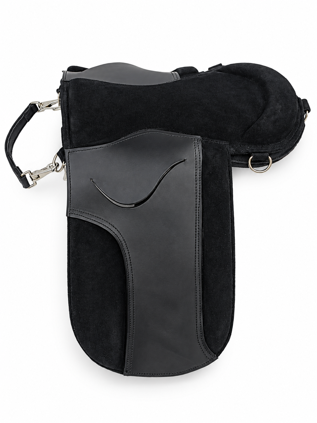 Leather Pony Suede Saddle Riding Pad with Girth And Detachable Handle Black 12 and 14 Inch