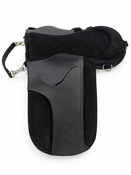 Leather Pony Suede Saddle Riding Pad with Girth And Detachable Handle Black 12 and 14 Inch
