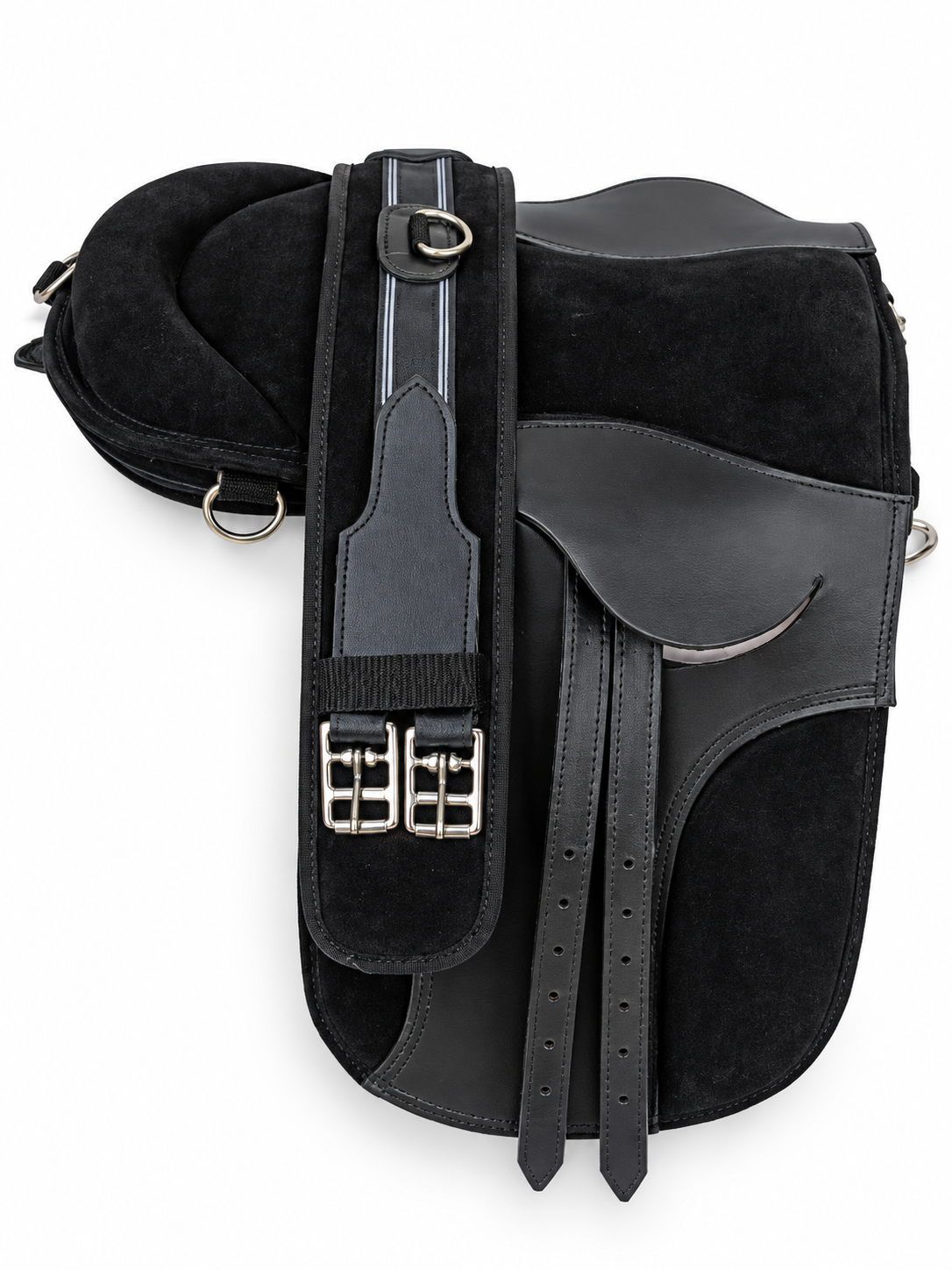 Leather Pony Suede Saddle Riding Pad with Girth Black 12 and 14 Inch