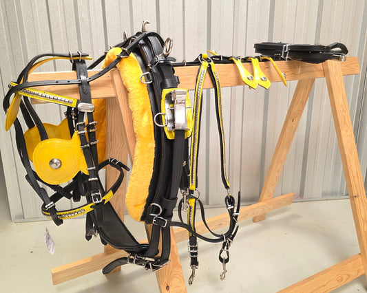 Leather Quick Hitch Harness Black Yellow Aces Equine 