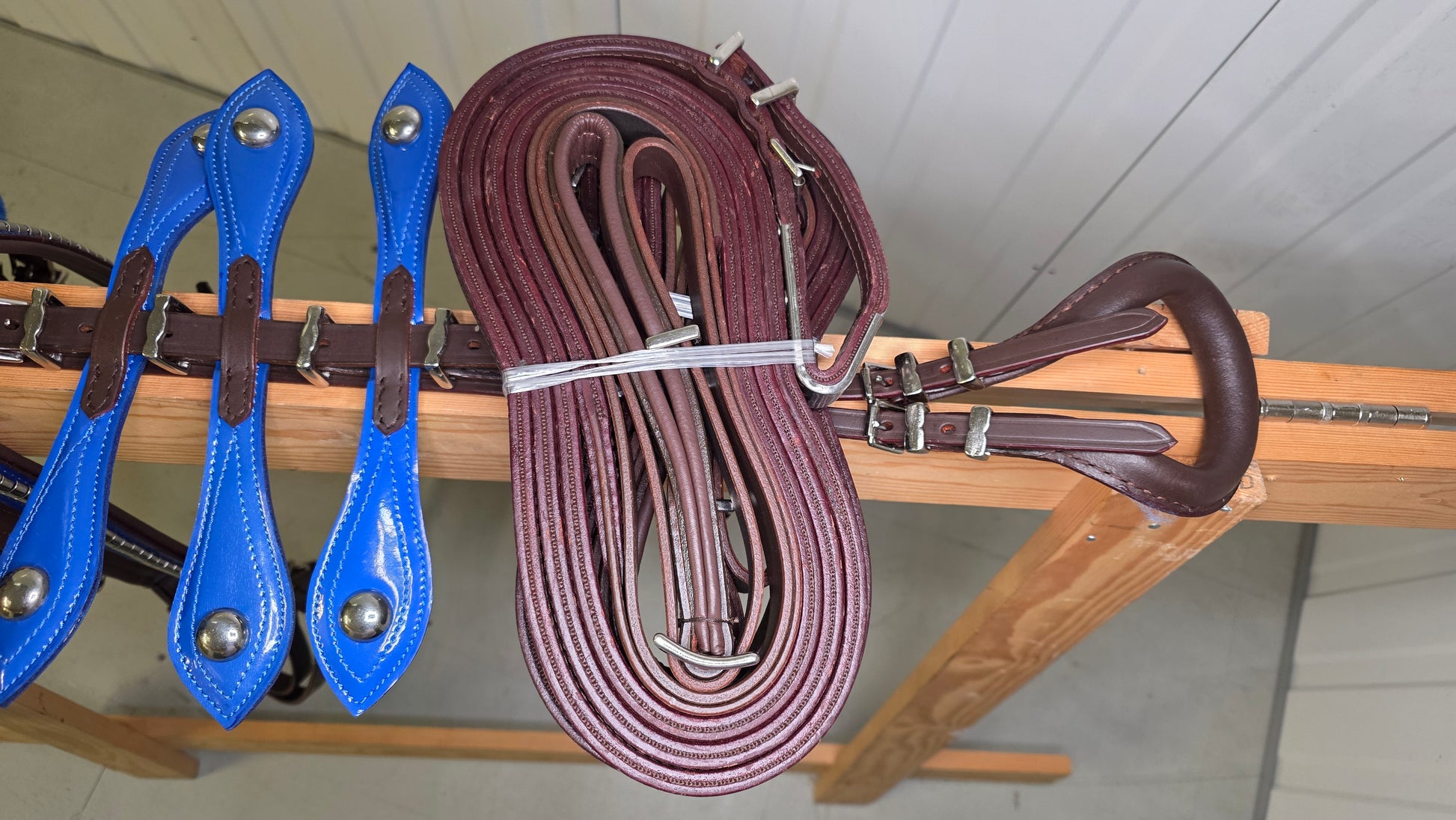 Leather Quick Hitch Trotting Driving Harness Padded Comfort Strong Fit Chrome Fittings Brown And Blue Color