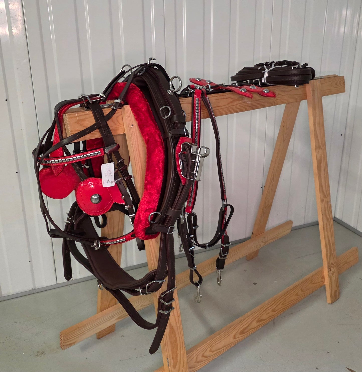 Leather Quick Hitch Trotting Driving Harness Padded Comfort Strong Fit Chrome Fittings Brown And Red Color