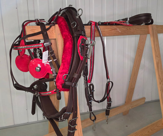 Leather Quick Hitch Trotting Driving Harness Padded Comfort Strong Fit Chrome Fittings Brown And Red Color