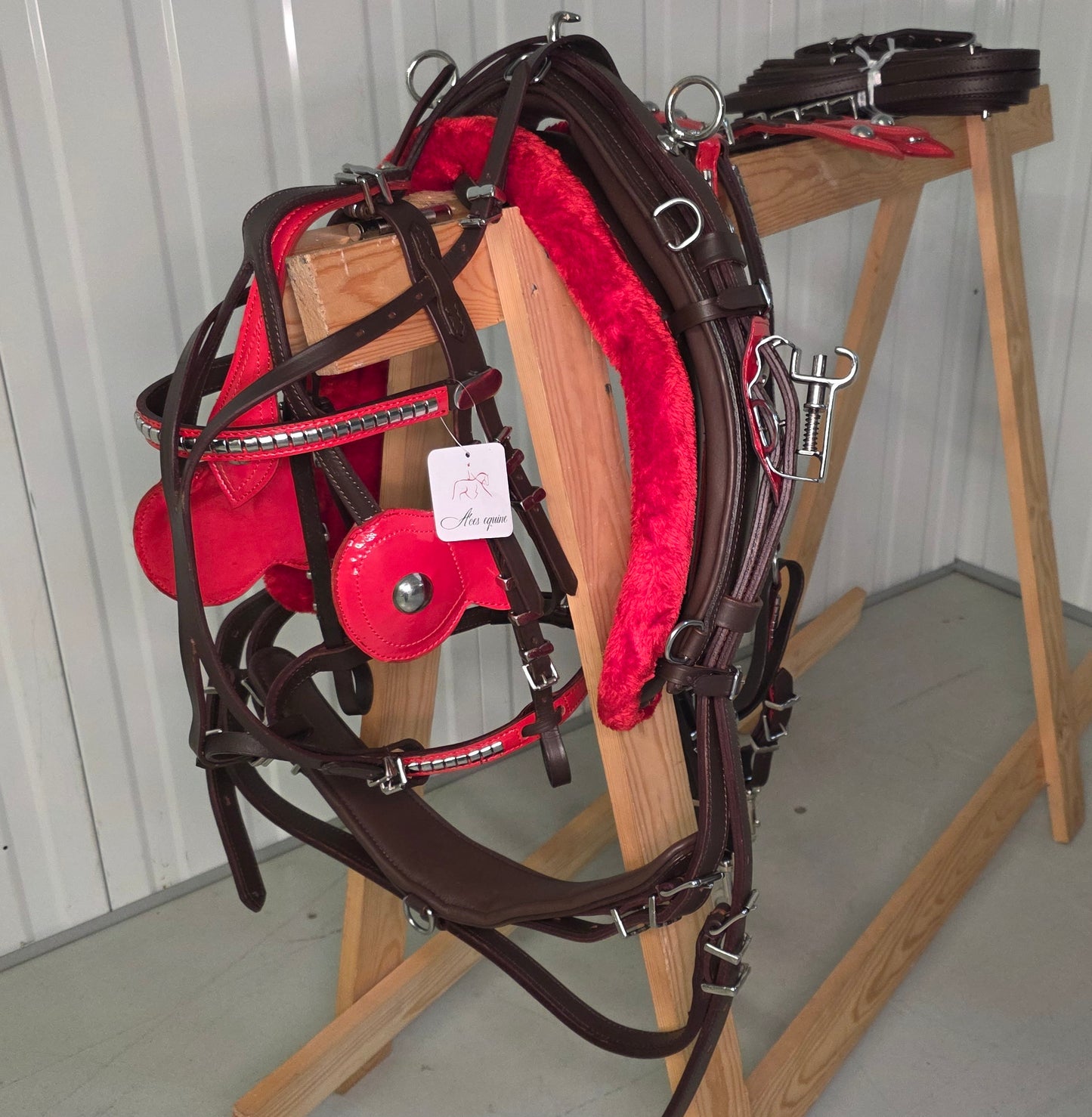 Leather Quick Hitch Trotting Driving Harness Padded Comfort Strong Fit Chrome Fittings Brown And Red Color