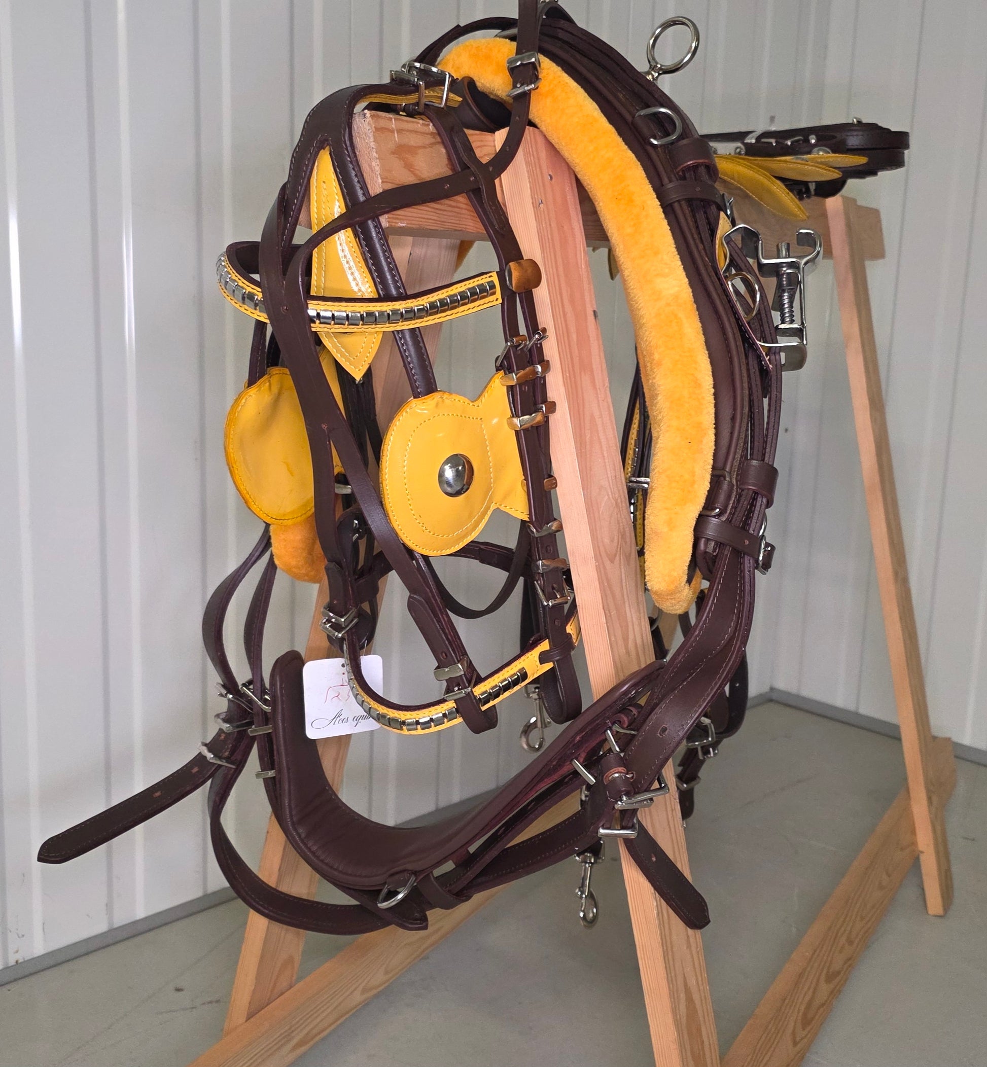 Leather Quick Hitch Trotting Driving Harness Padded Comfort Strong Fit Chrome Fittings Brown And Yellow Color