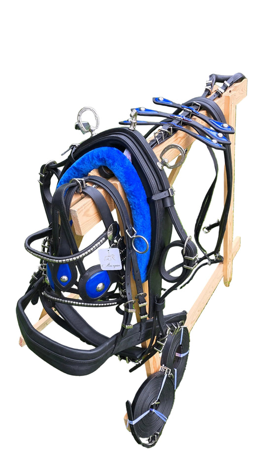 Leather Tiedown Driving Cart Harness Black And Blue