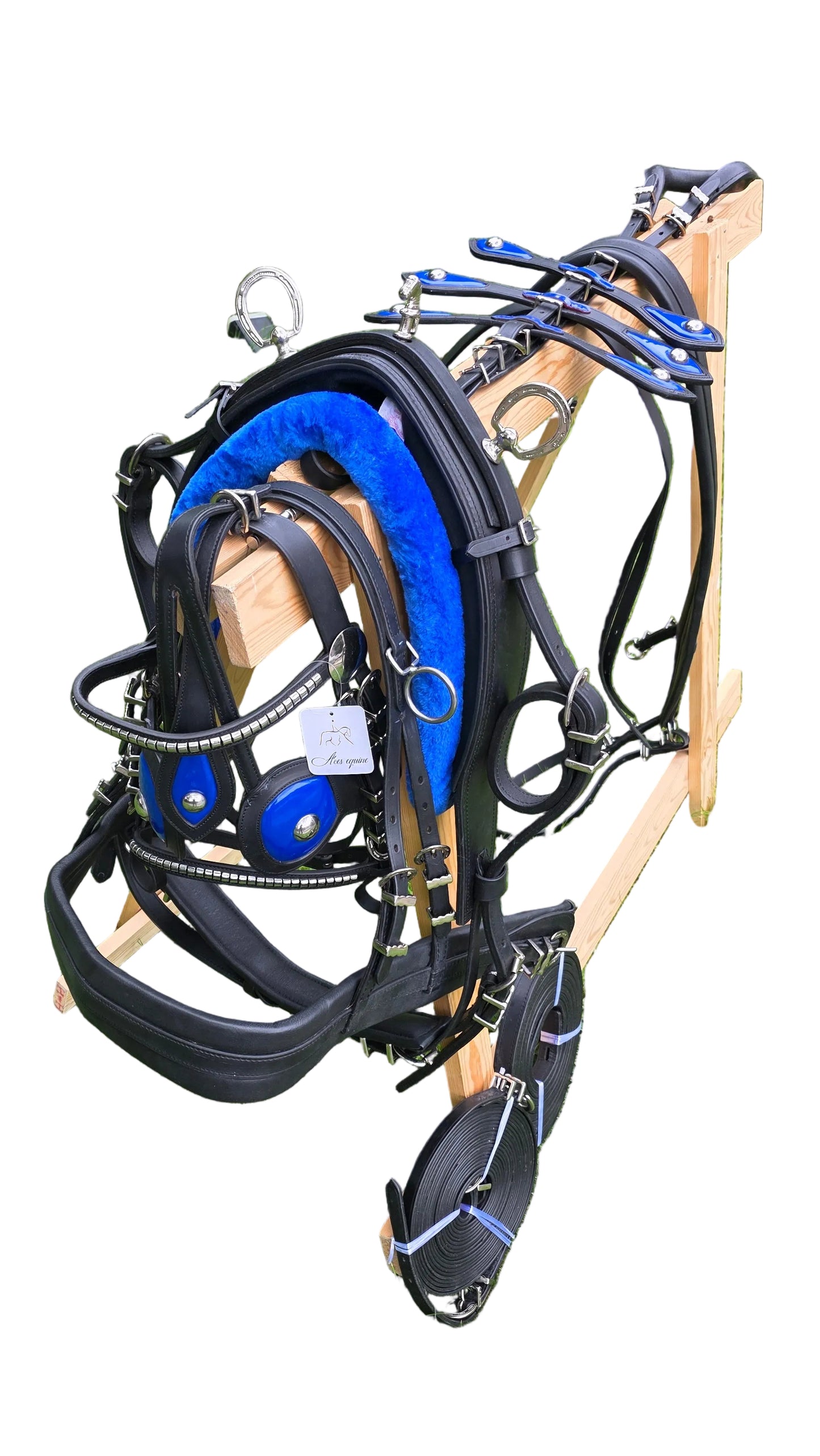 Leather Tiedown Driving Cart Harness Black And Blue