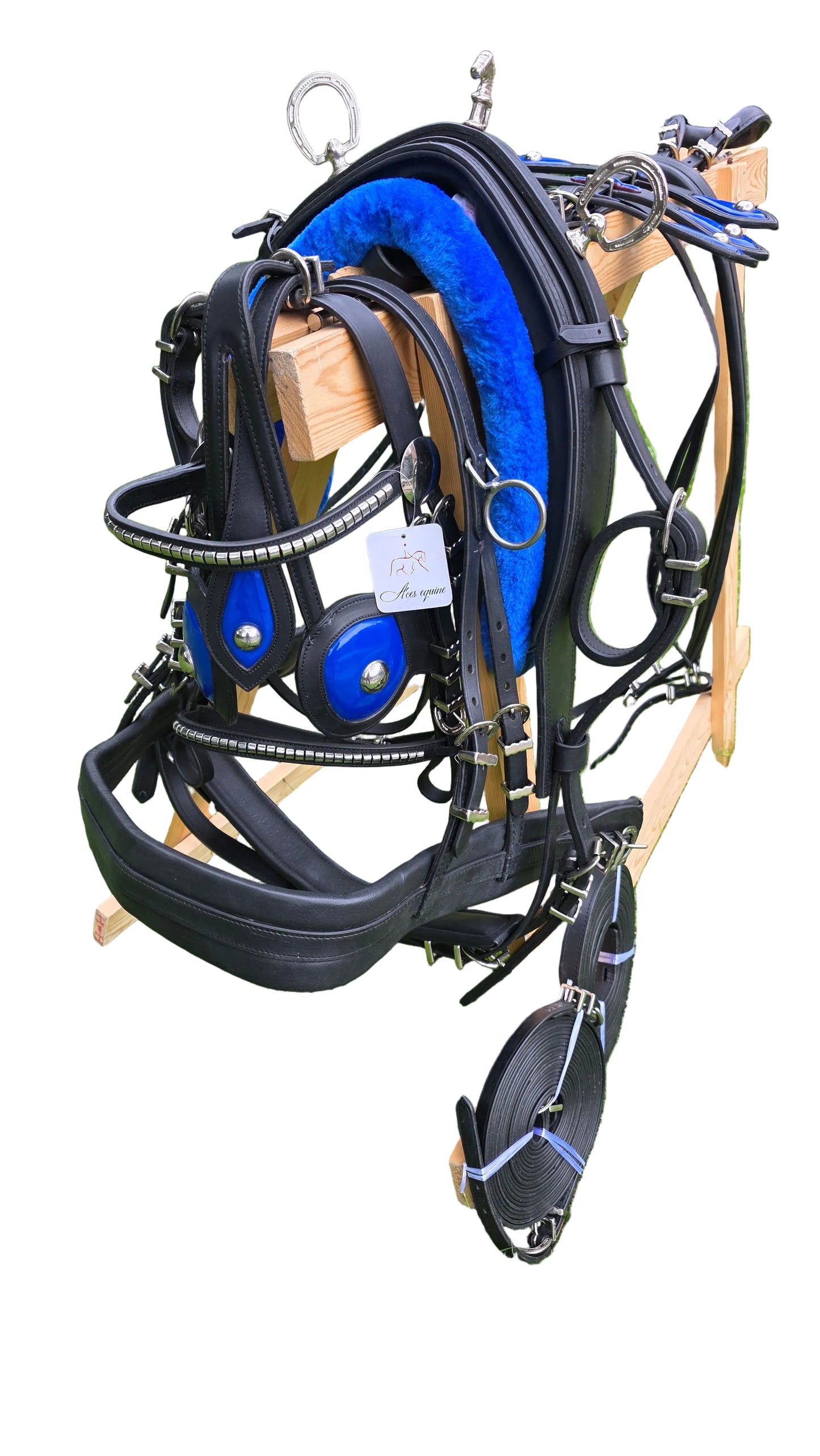 Leather Tiedown Driving Cart Harness Black And Blue