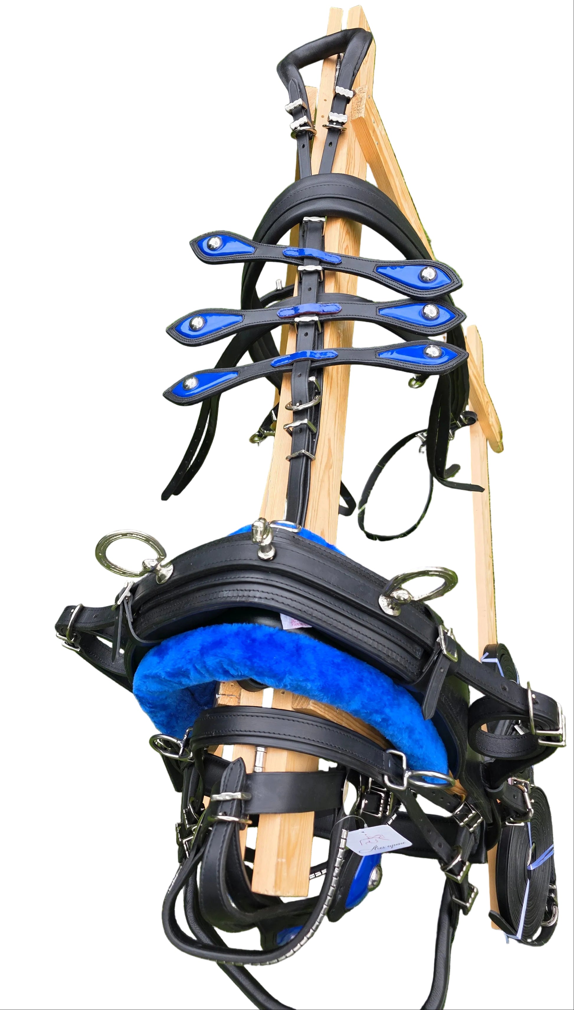 Leather Tiedown Driving Cart Harness Black And Blue