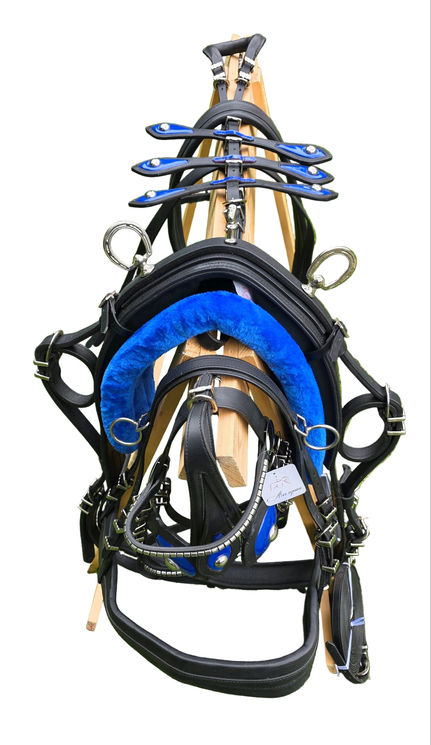Leather Tiedown Driving Cart Harness Black And Blue