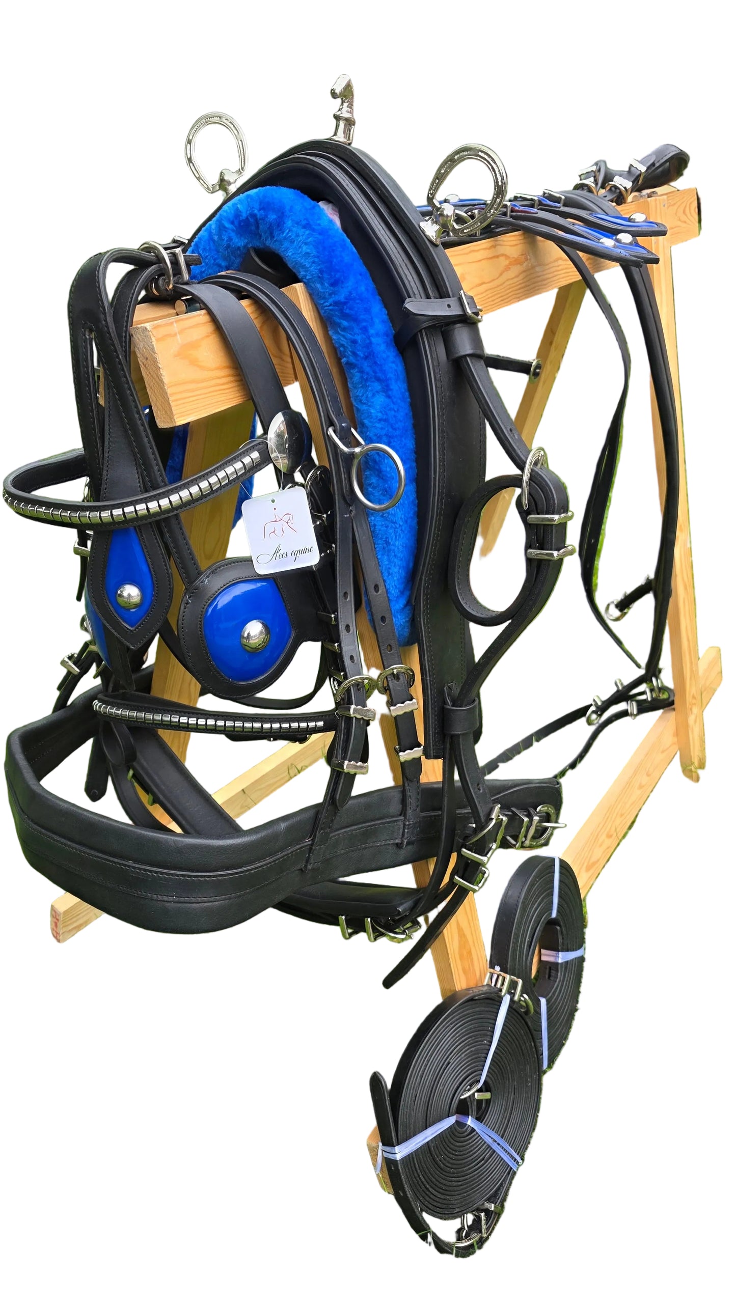 Leather Tiedown Driving Cart Harness Black And Yellow 1
