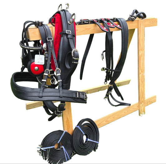 Leather Tiedown Driving Cart Harness Black And Red