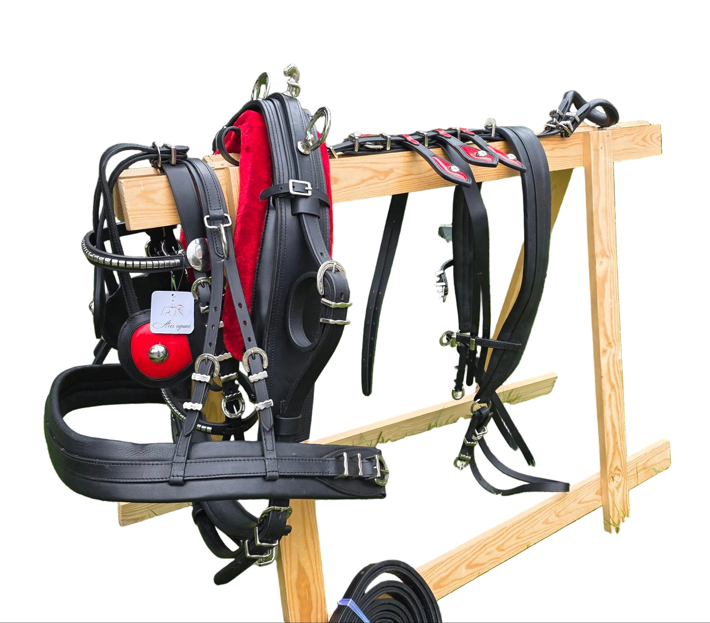Leather Tiedown Driving Cart Harness Black And Red
