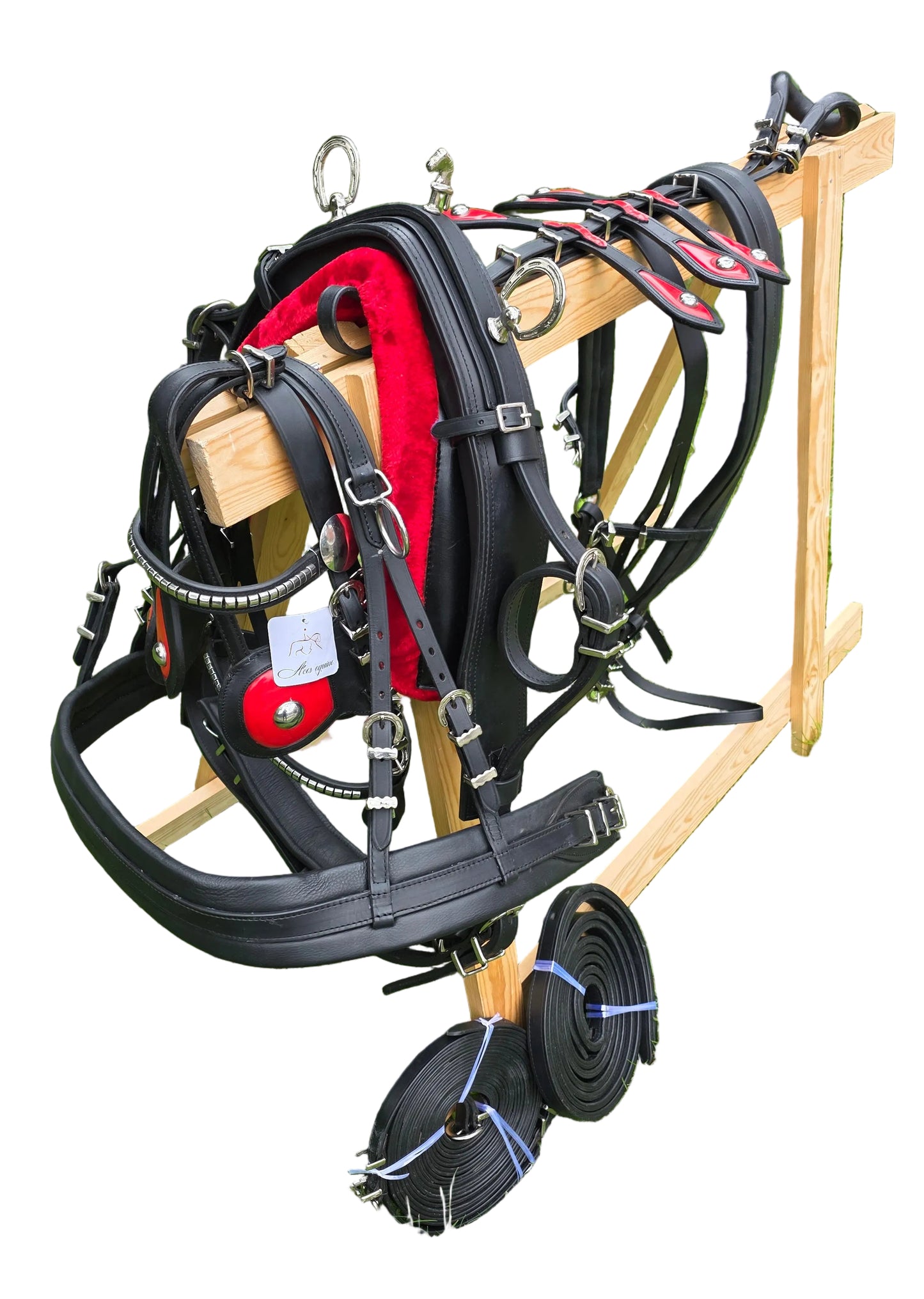 Leather Tiedown Driving Cart Harness Black And Red 