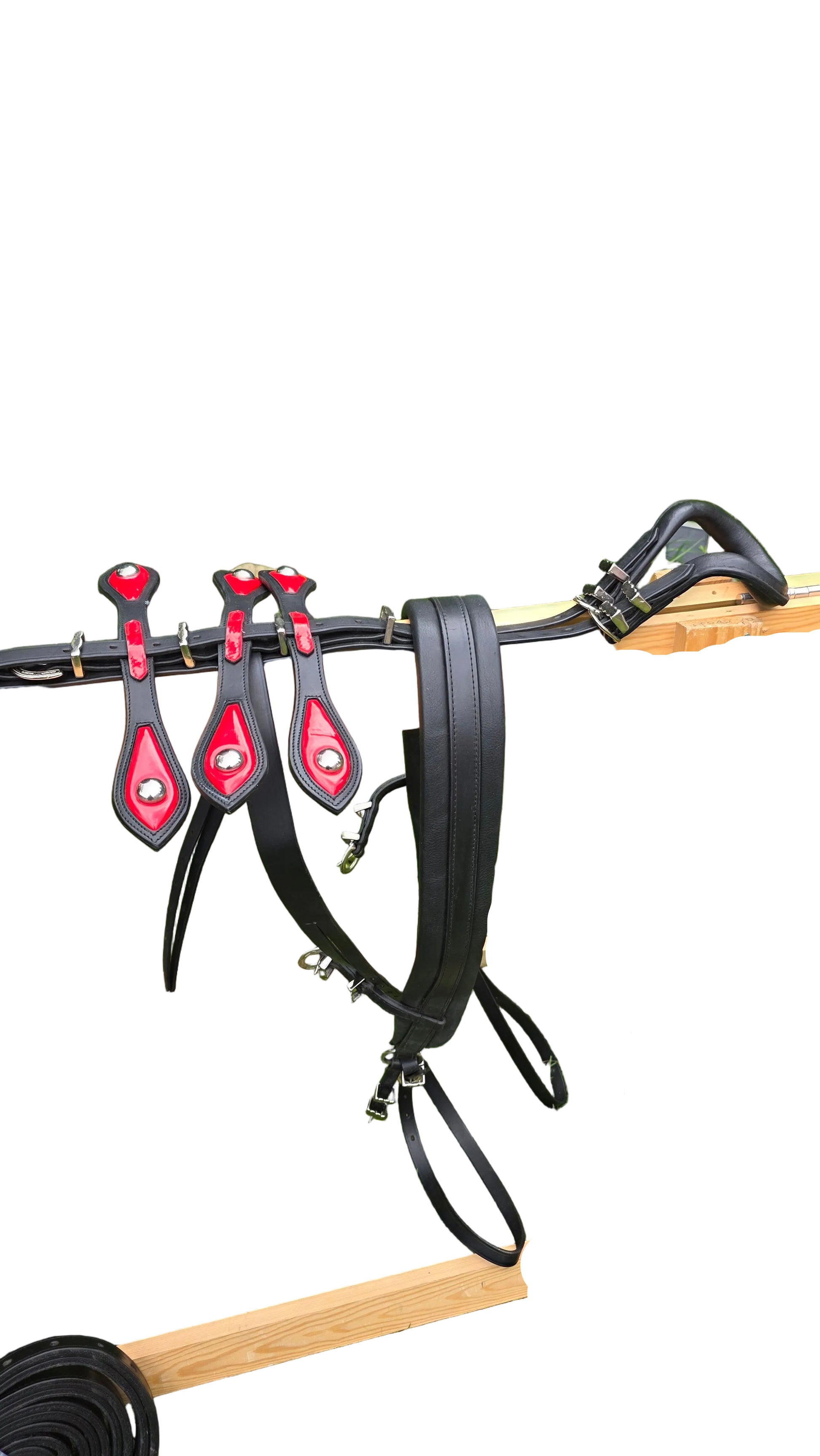 Leather Tiedown Driving Cart Harness Black And Red 