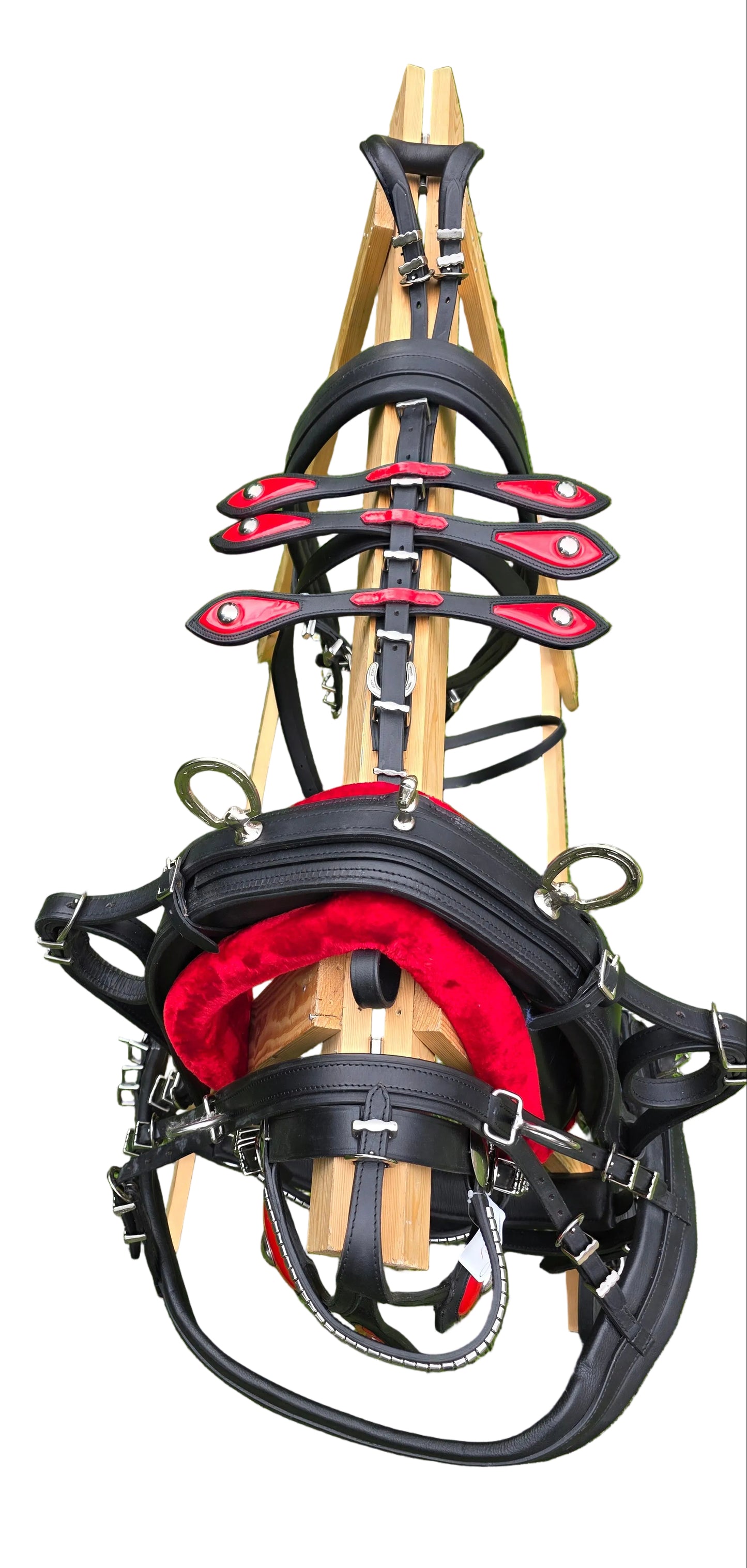 Leather Tiedown Driving Cart Harness Black And Red 