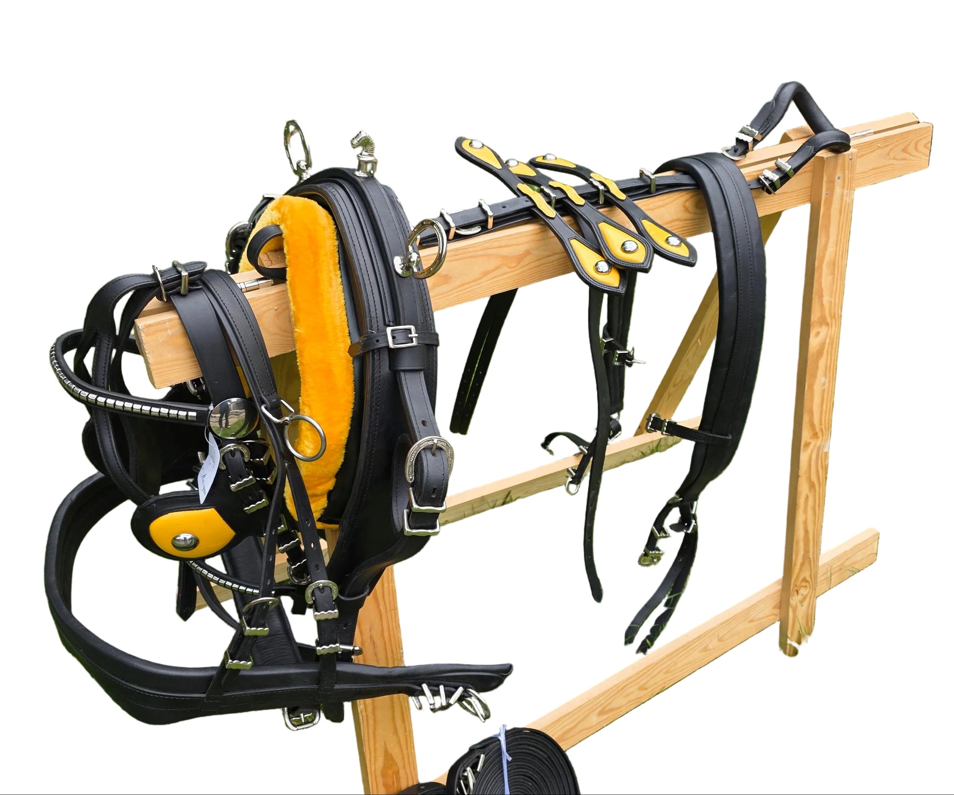 Leather Tiedown Driving Cart Harness Black And Yellow