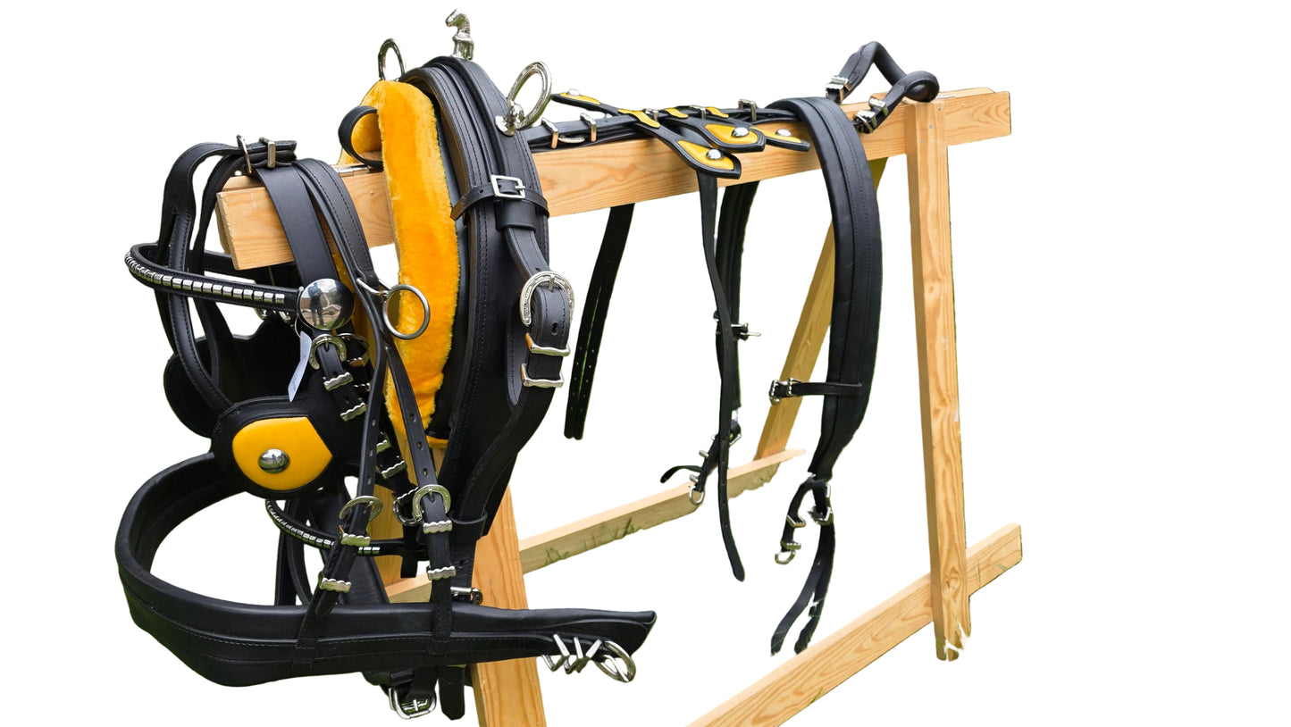 Leather Tiedown Driving Cart Harness Black And Yellow 1