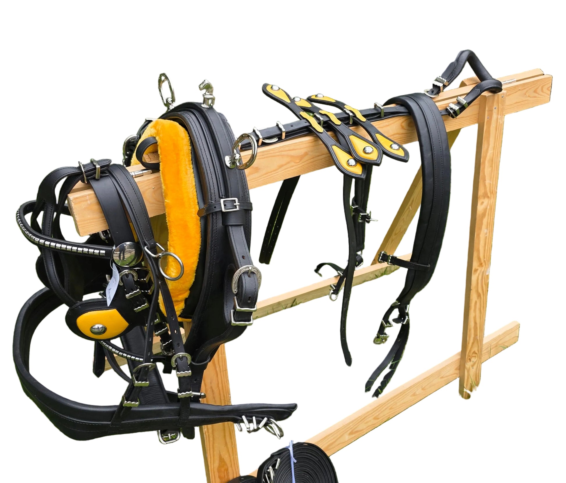 Leather Tiedown Driving Cart Harness Black And Yellow 1