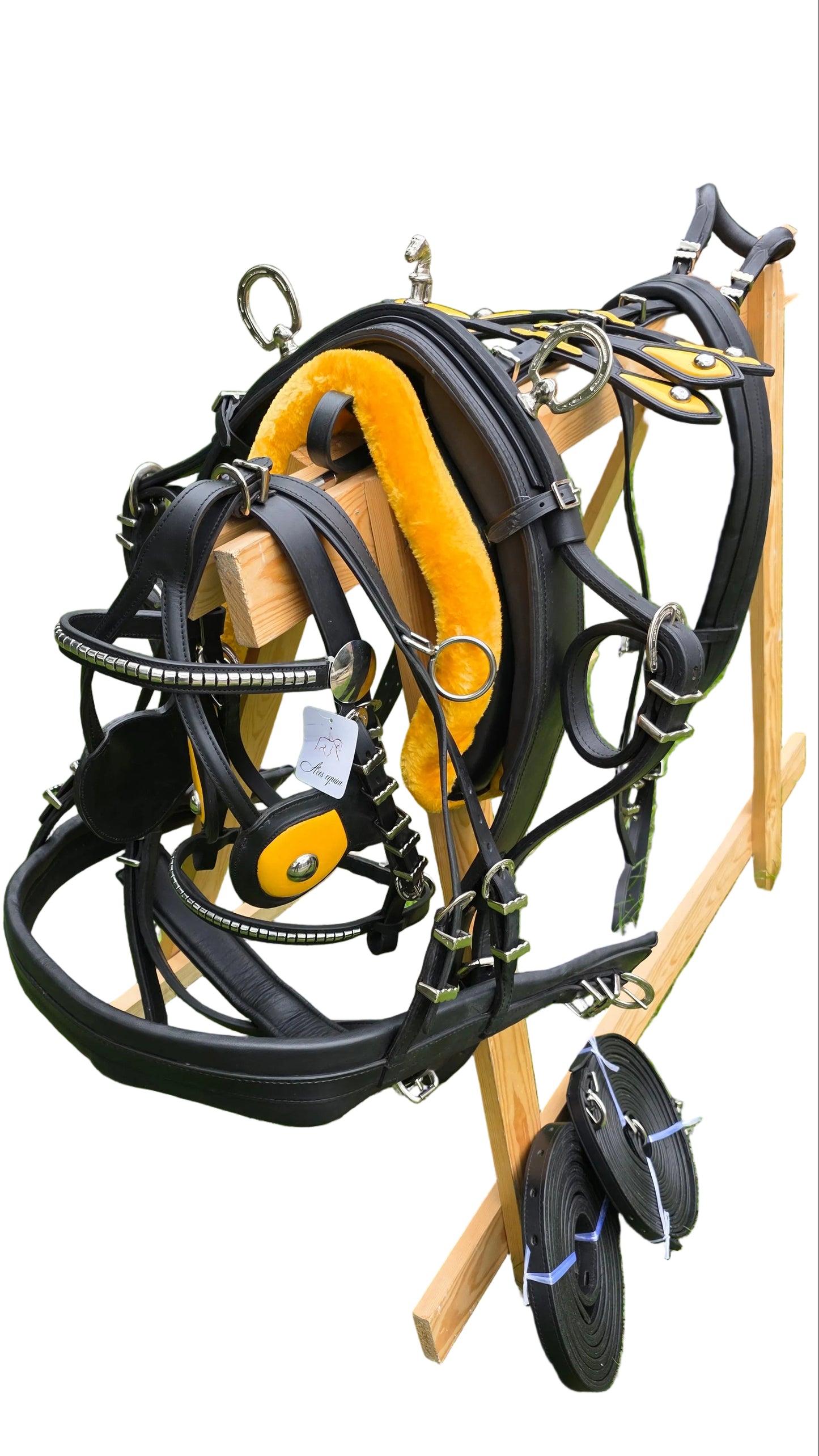Leather Tiedown Driving Cart Harness Black And Yellow 1