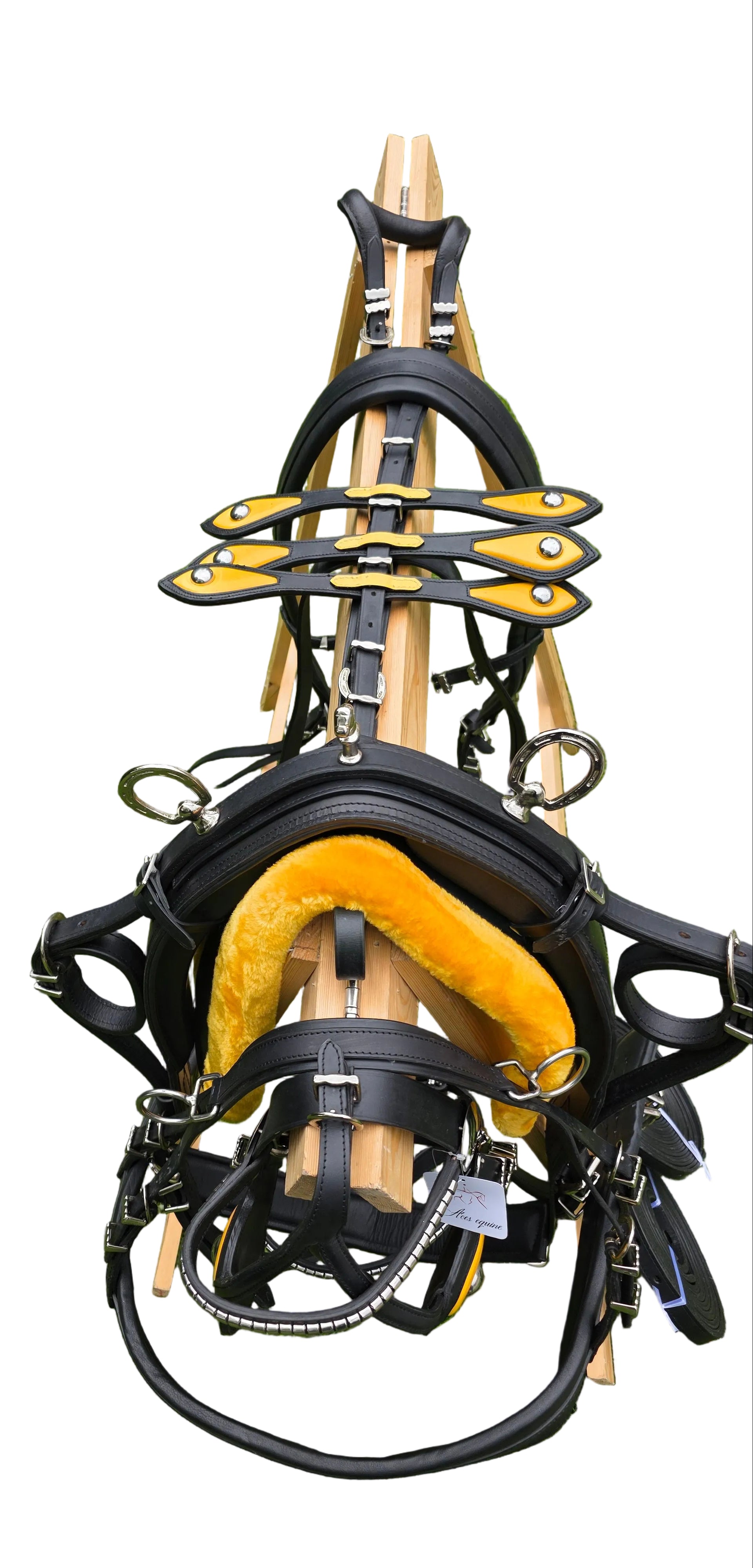 Leather Tiedown Driving Cart Harness Black And Yellow 