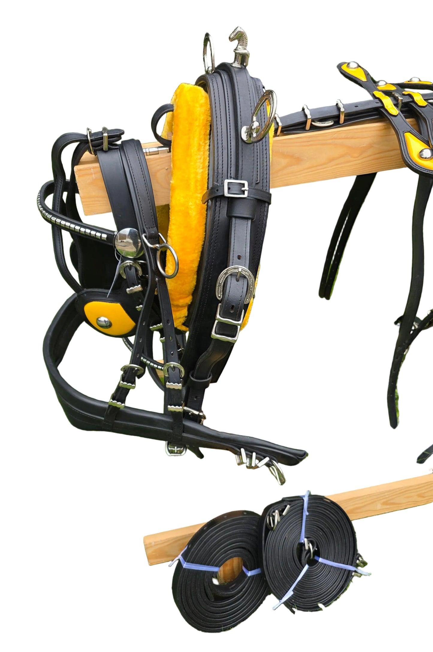 Leather Tiedown Driving Cart Harness Black And Yellow 