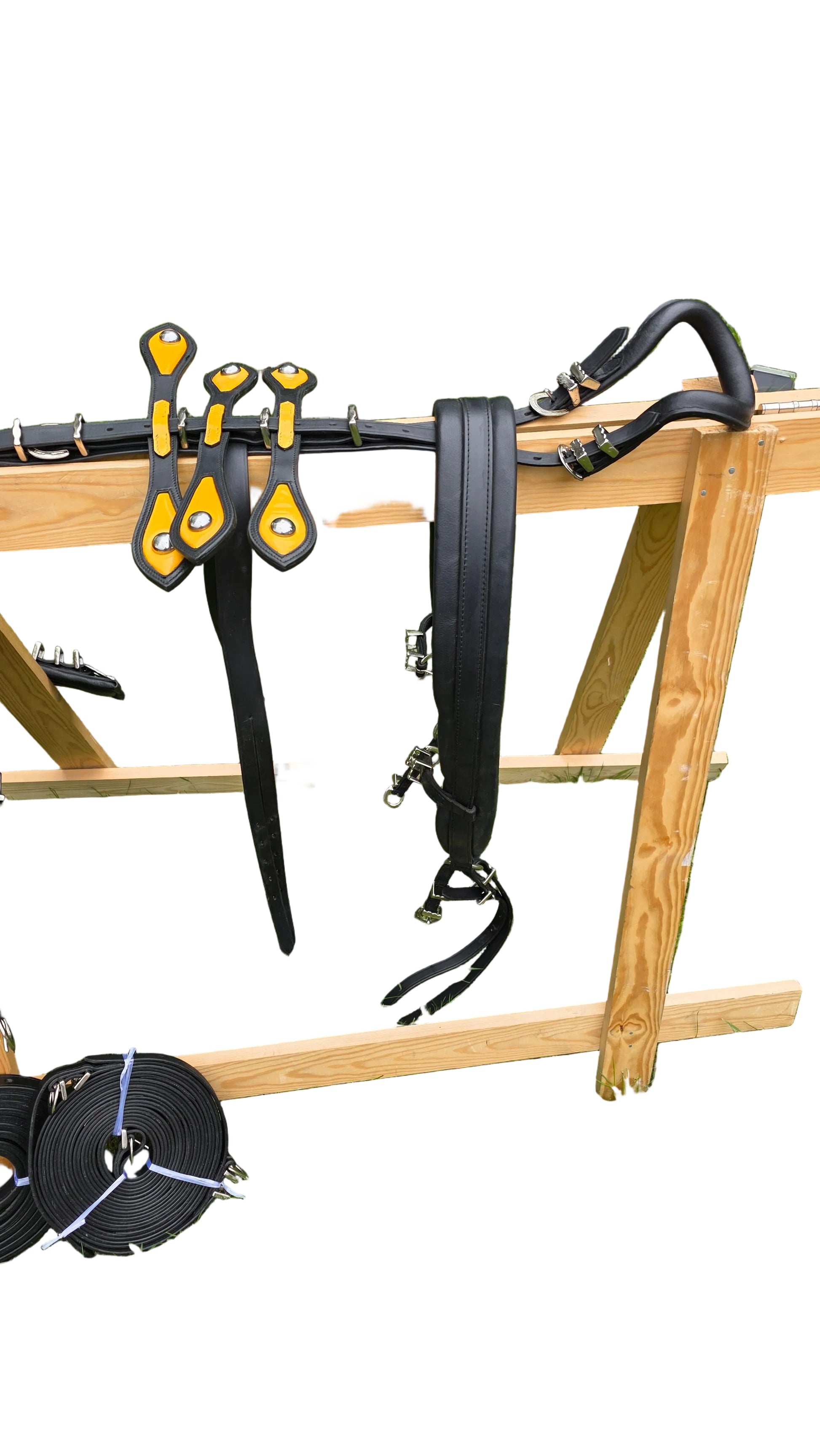 Leather Tiedown Driving Cart Harness Black And Yellow 