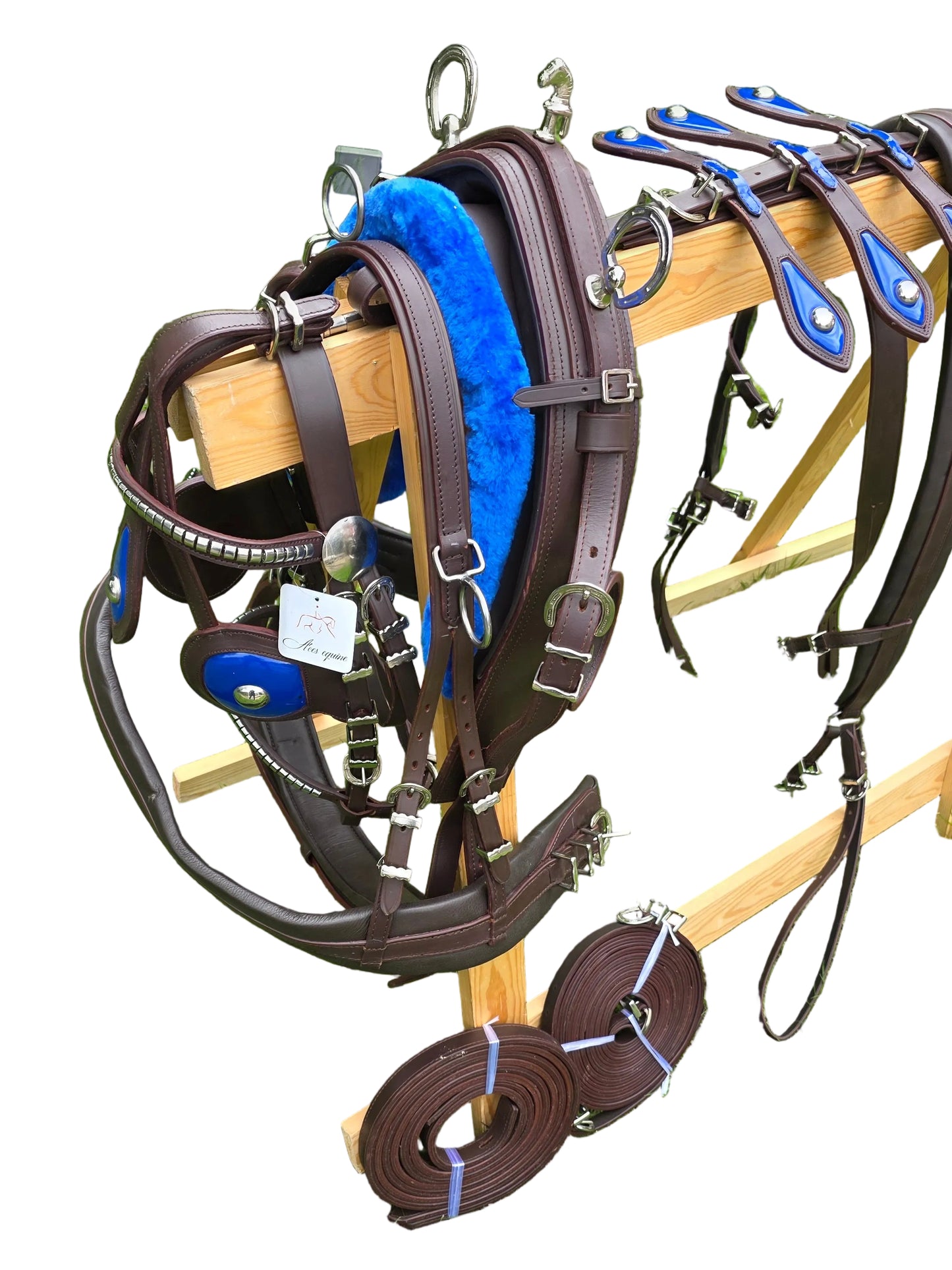 Leather Tiedown Driving Cart Harness Brown And Blue