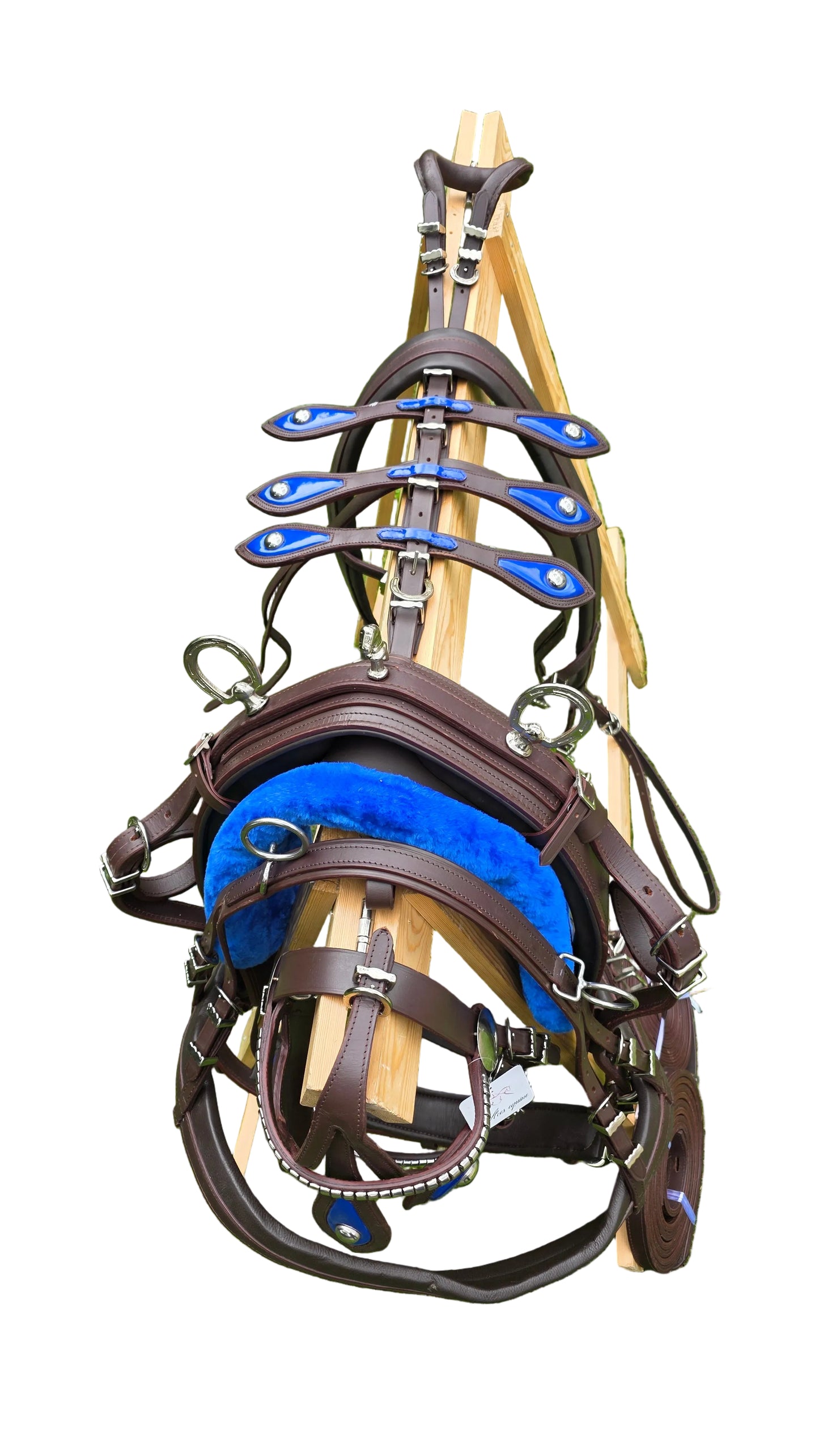Leather Tiedown Driving Cart Harness Brown And Blue