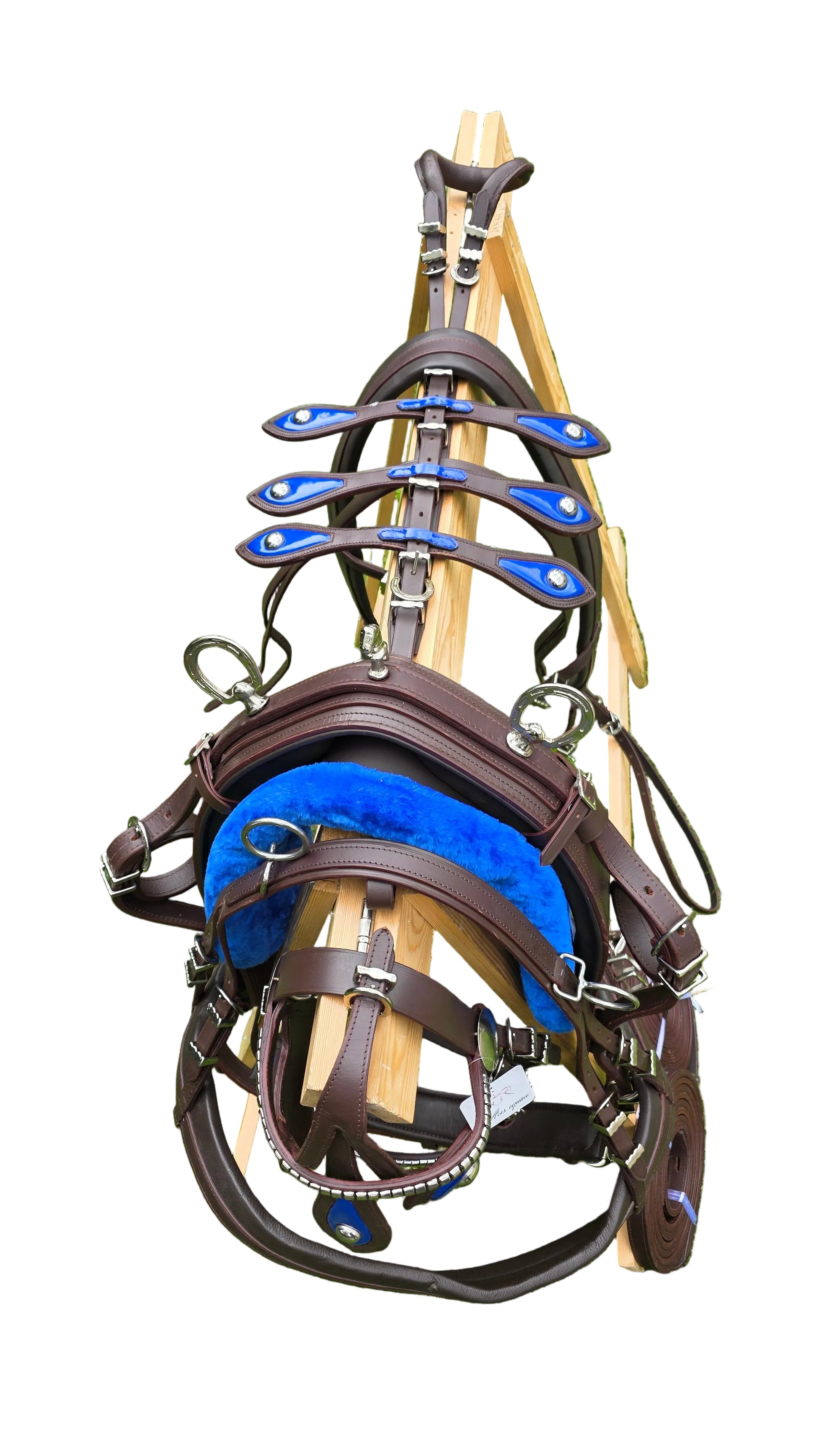 Leather Tiedown Driving Cart Harness Brown And Blue