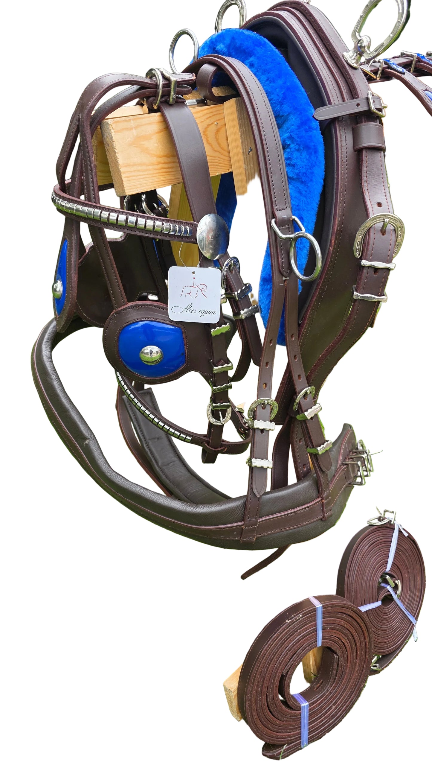 Leather Tiedown Driving Cart Harness Brown And Blue