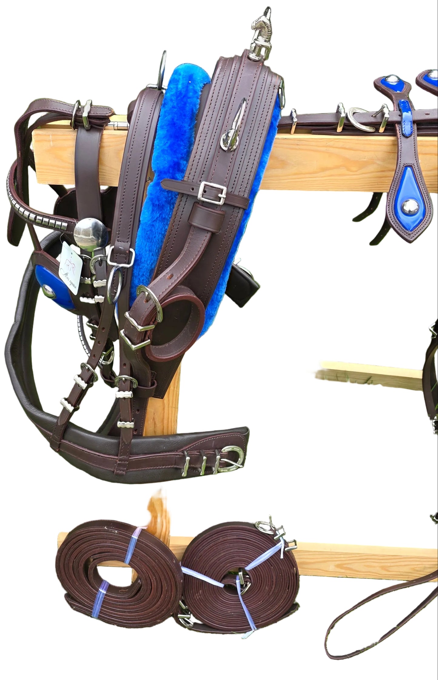 Leather Tiedown Driving Cart Harness Brown And Blue
