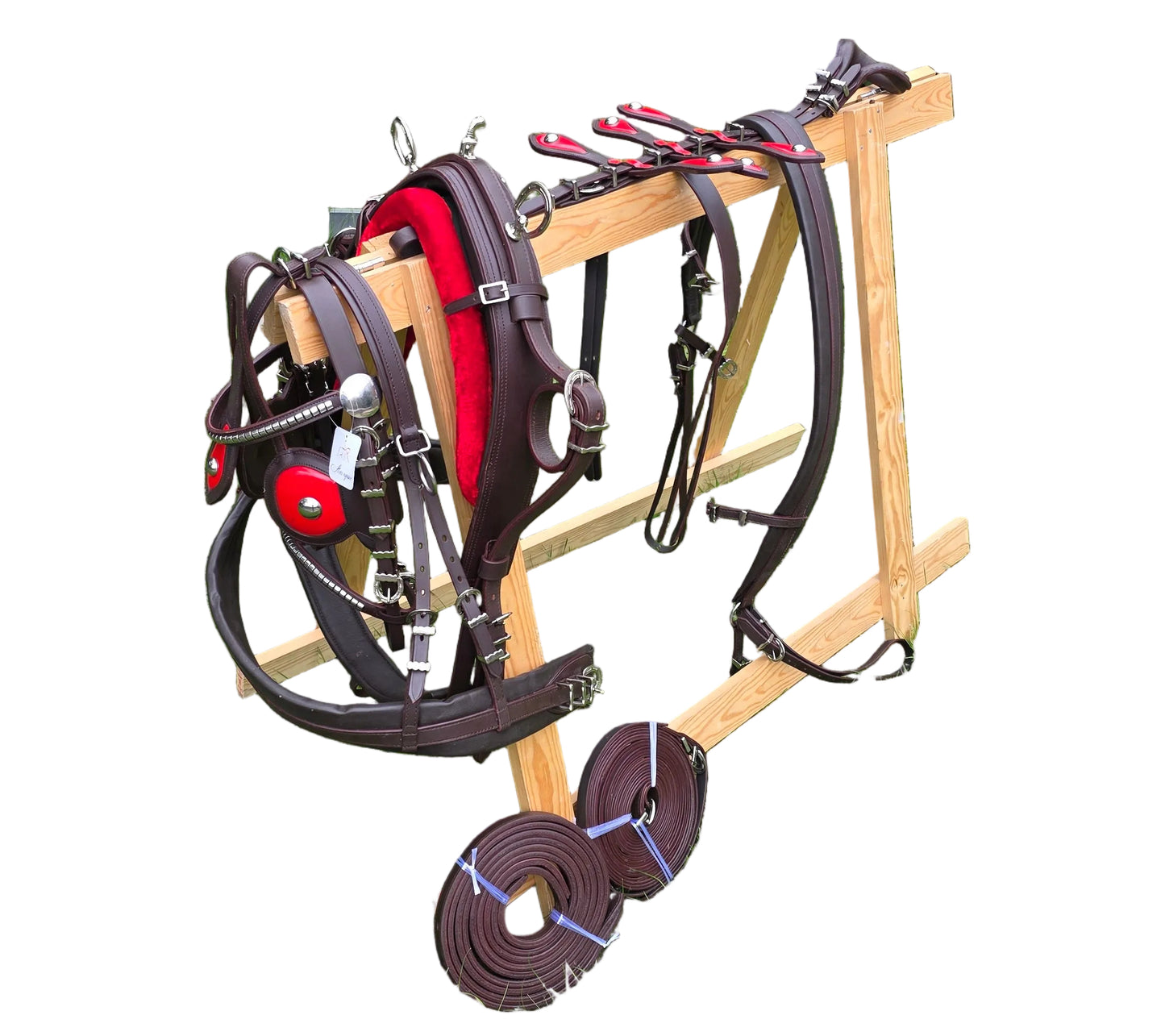 Leather Tiedown Driving Cart Harness Brown And Red