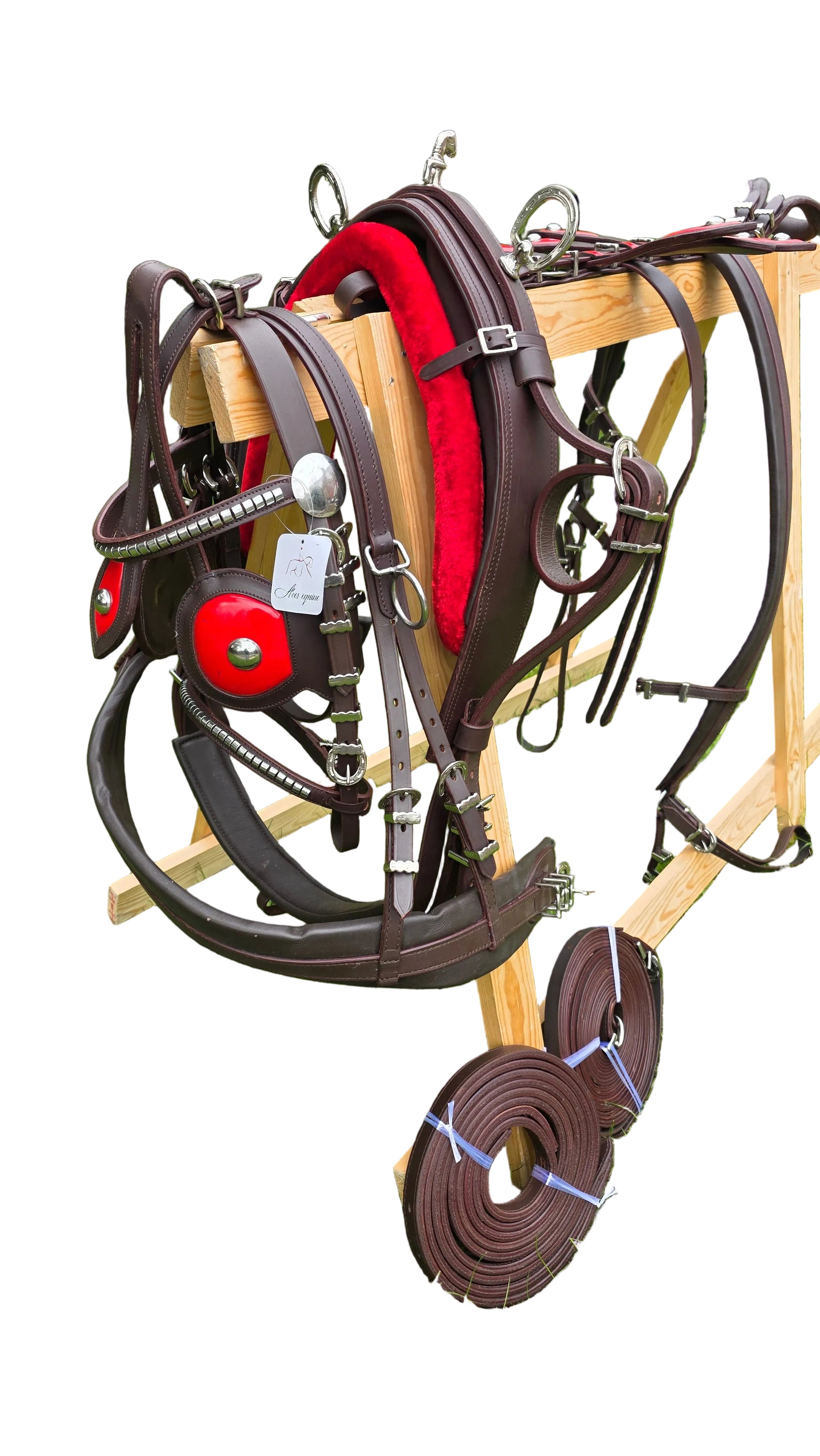 Leather Tiedown Driving Cart Harness Brown And Red