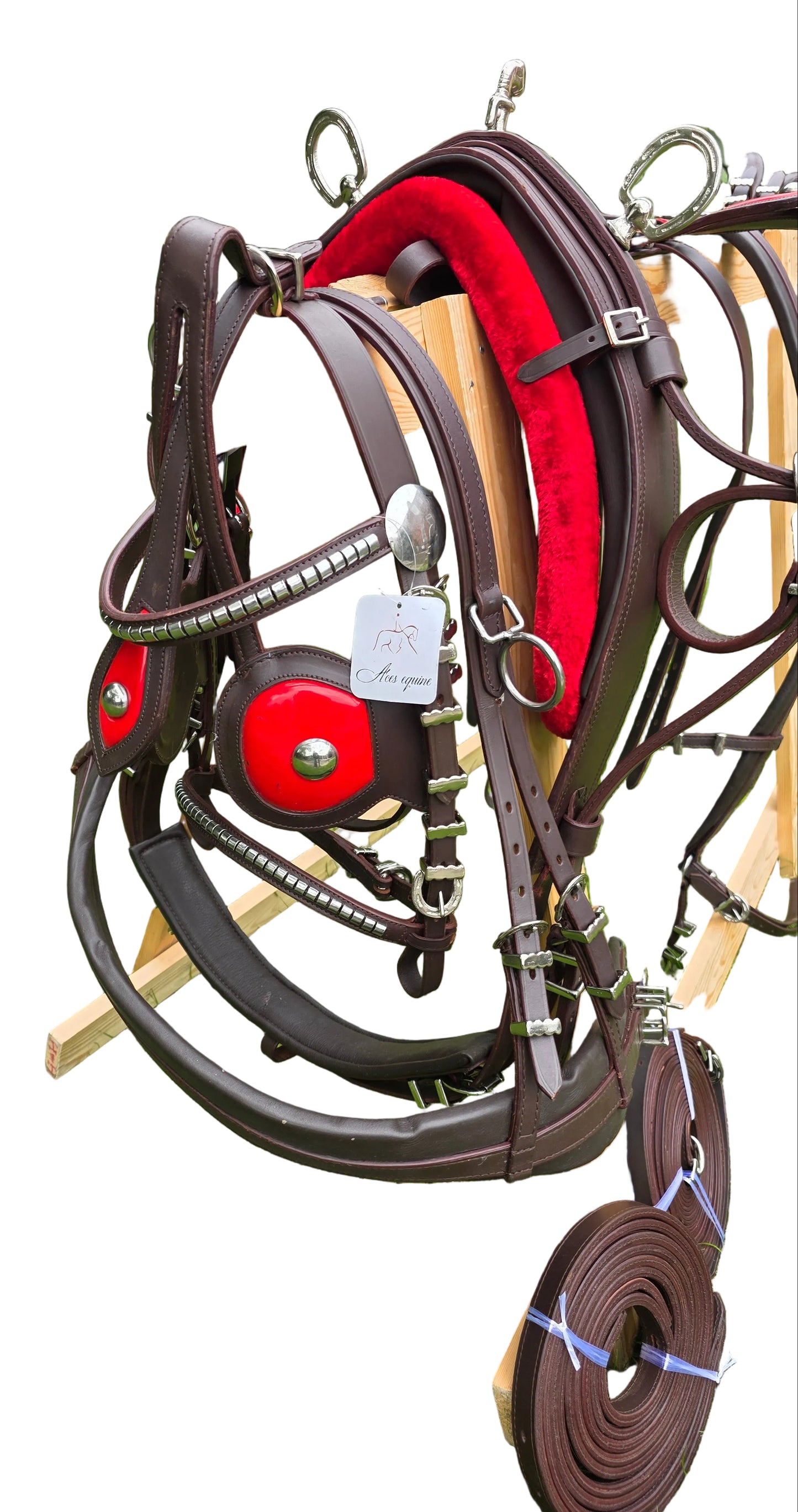 Leather Tiedown Driving Cart Harness Brown And Red