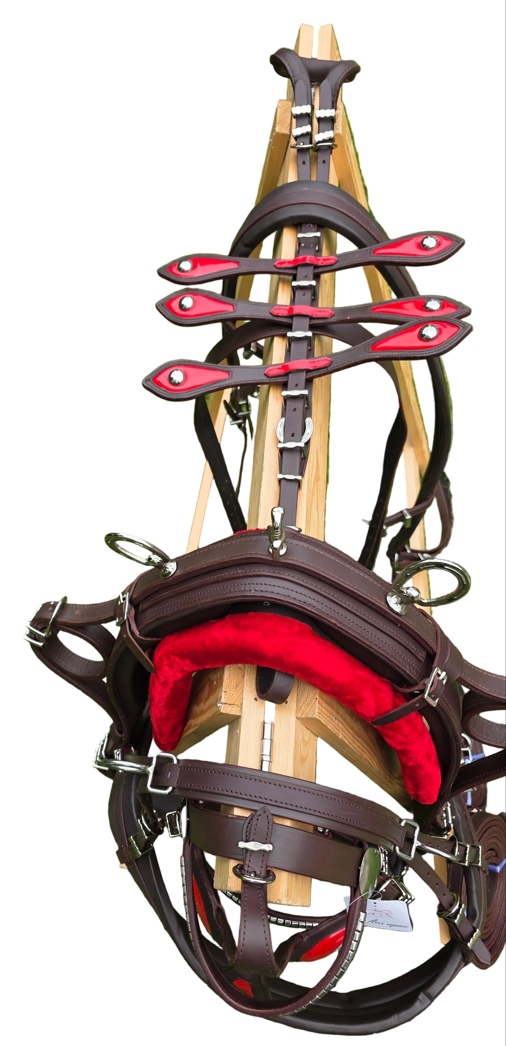Leather Tiedown Driving Cart Harness Brown And Red
